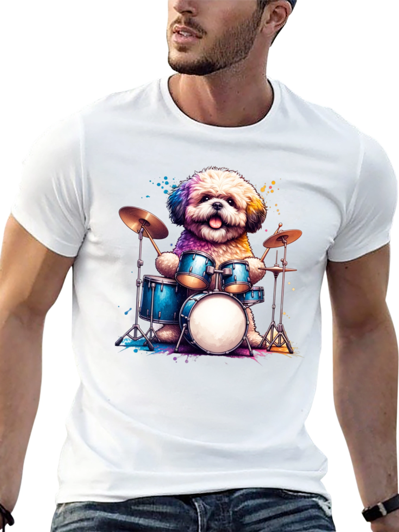 Dog Drummer T-Shirt - Music Lover Tee