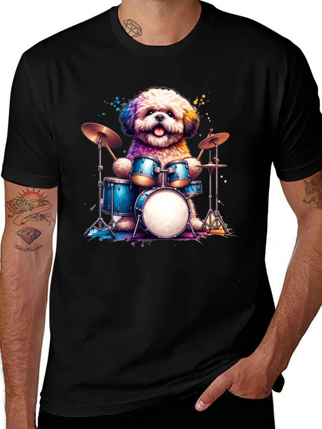 Dog Drummer T-Shirt - Music Lover Tee
