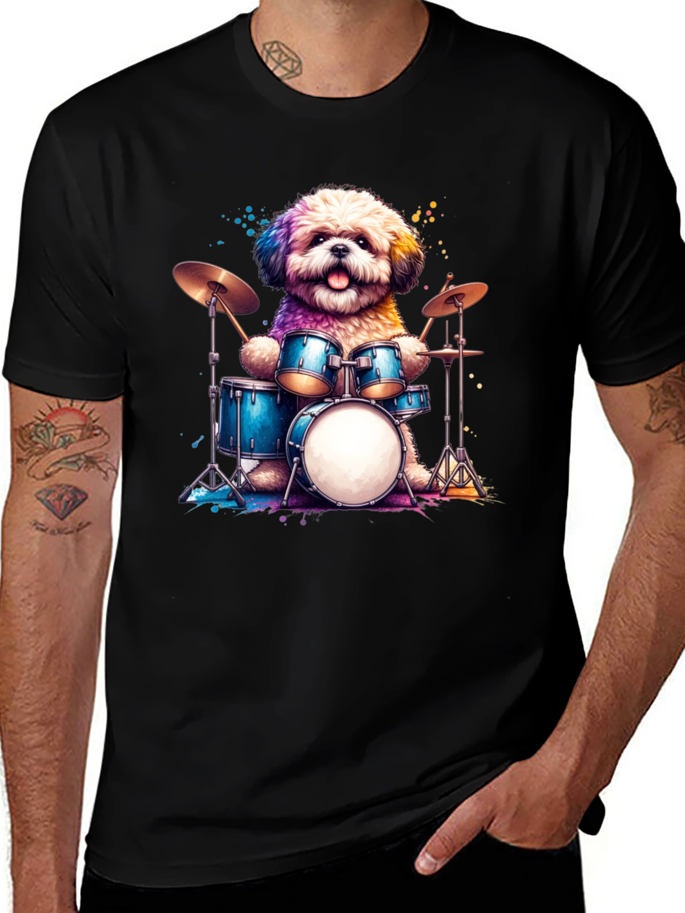 Dog Drummer T-Shirt - Music Lover Tee