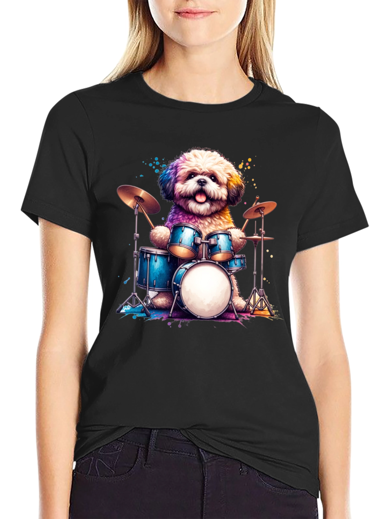 Dog Drummer T-Shirt - Music Lover Tee