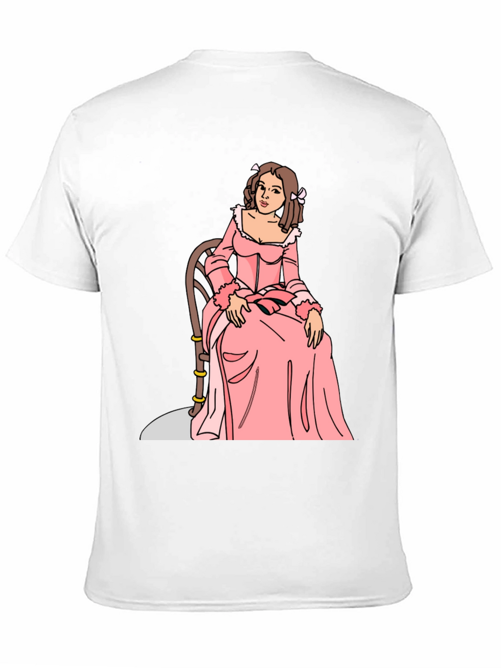 Cartoon Woman Pink Dress Black T-Shirt