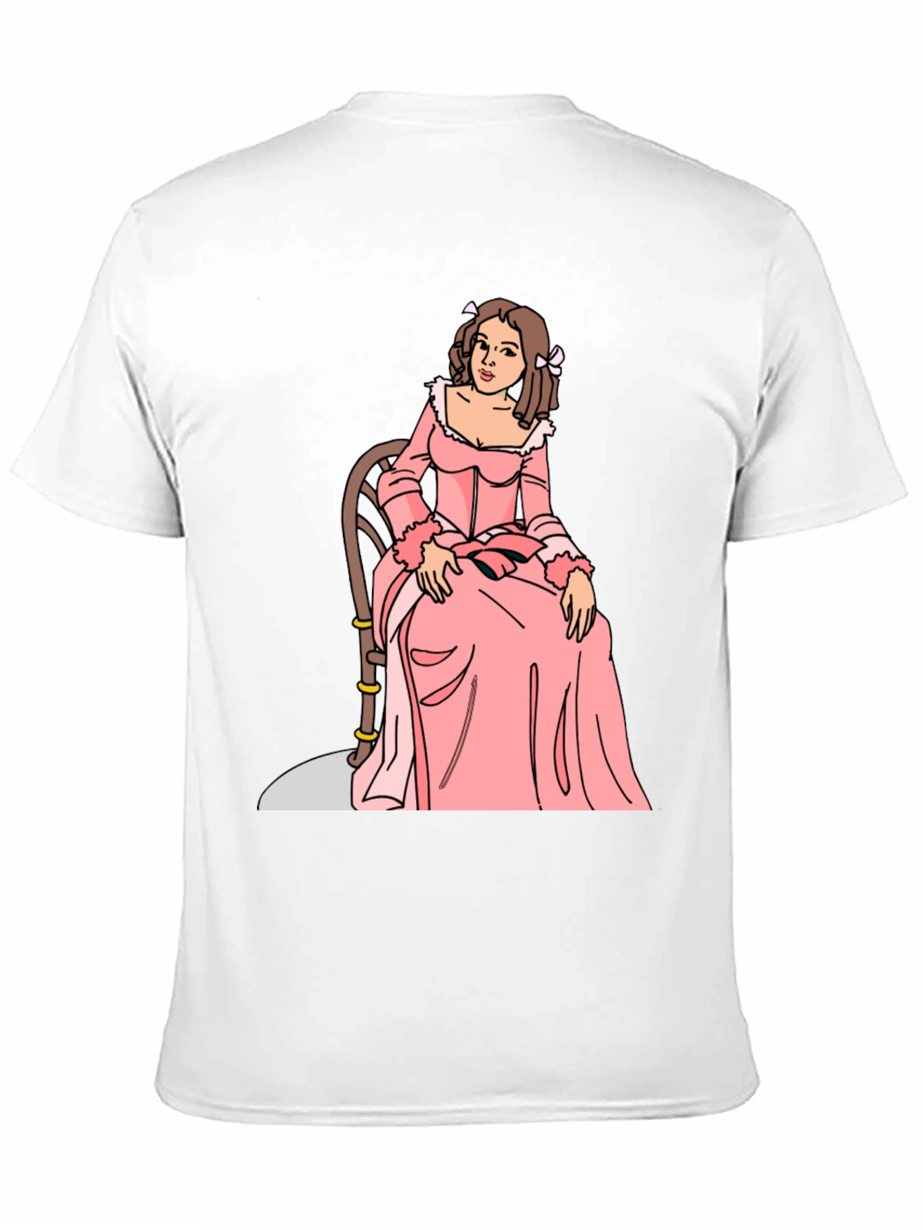 Cartoon Woman Pink Dress Black T-Shirt