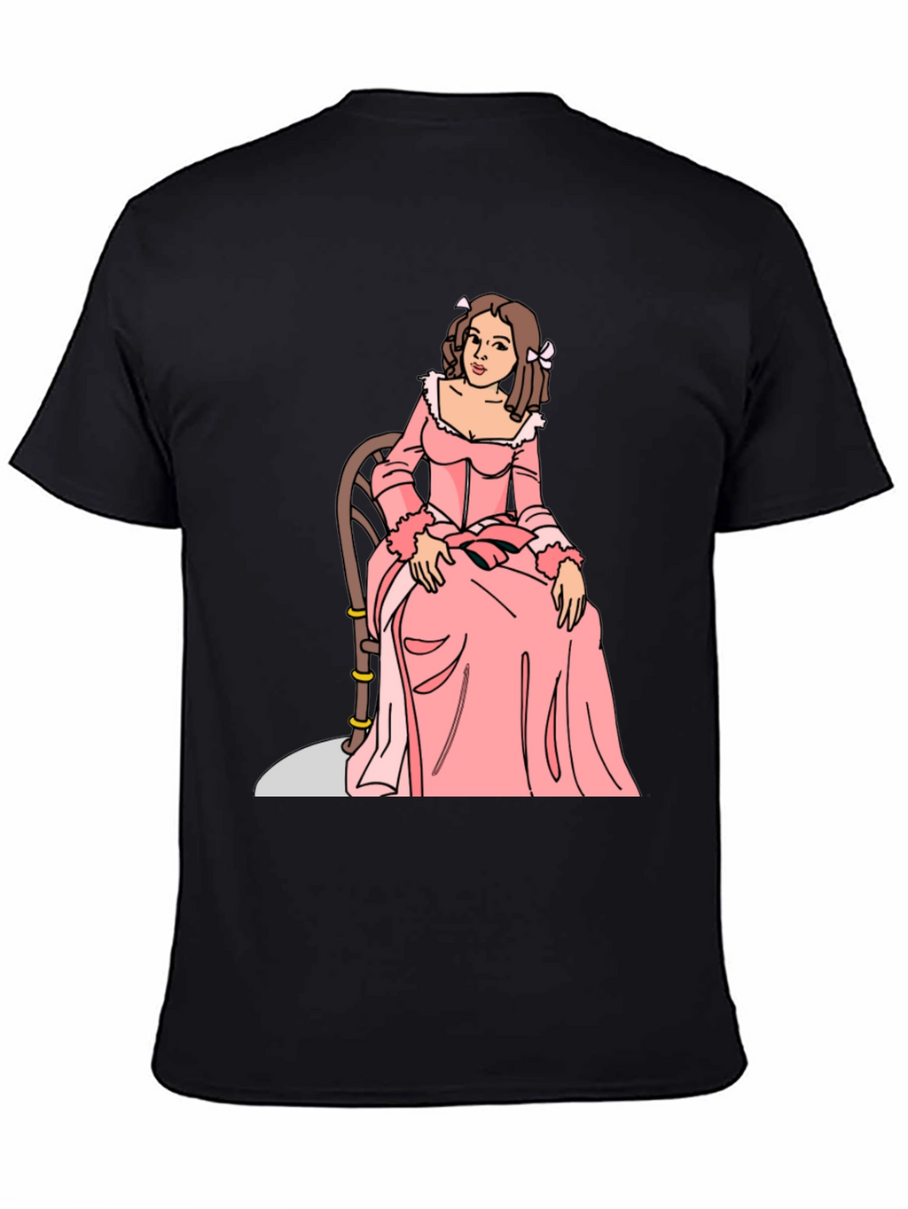 Cartoon Woman Pink Dress Black T-Shirt