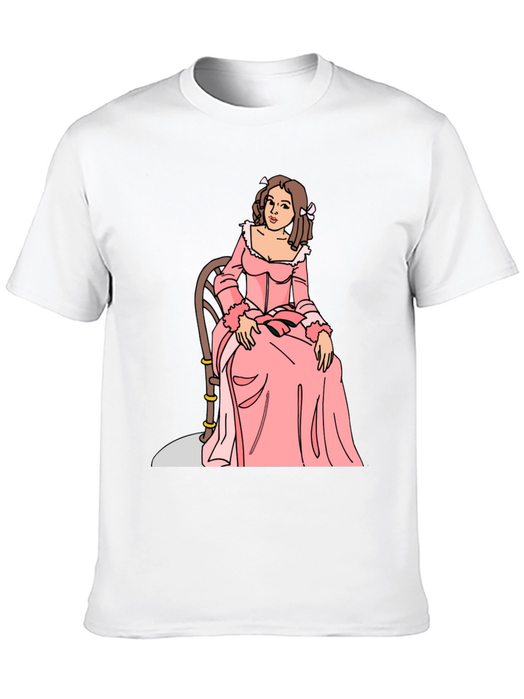 Cartoon Woman Pink Dress Black T-Shirt