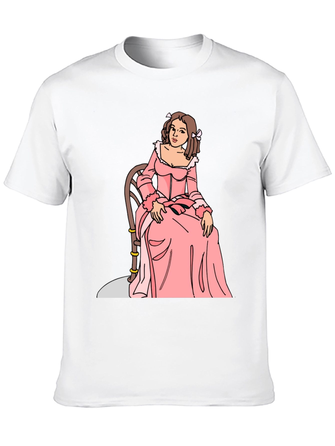 Cartoon Woman Pink Dress Black T-Shirt