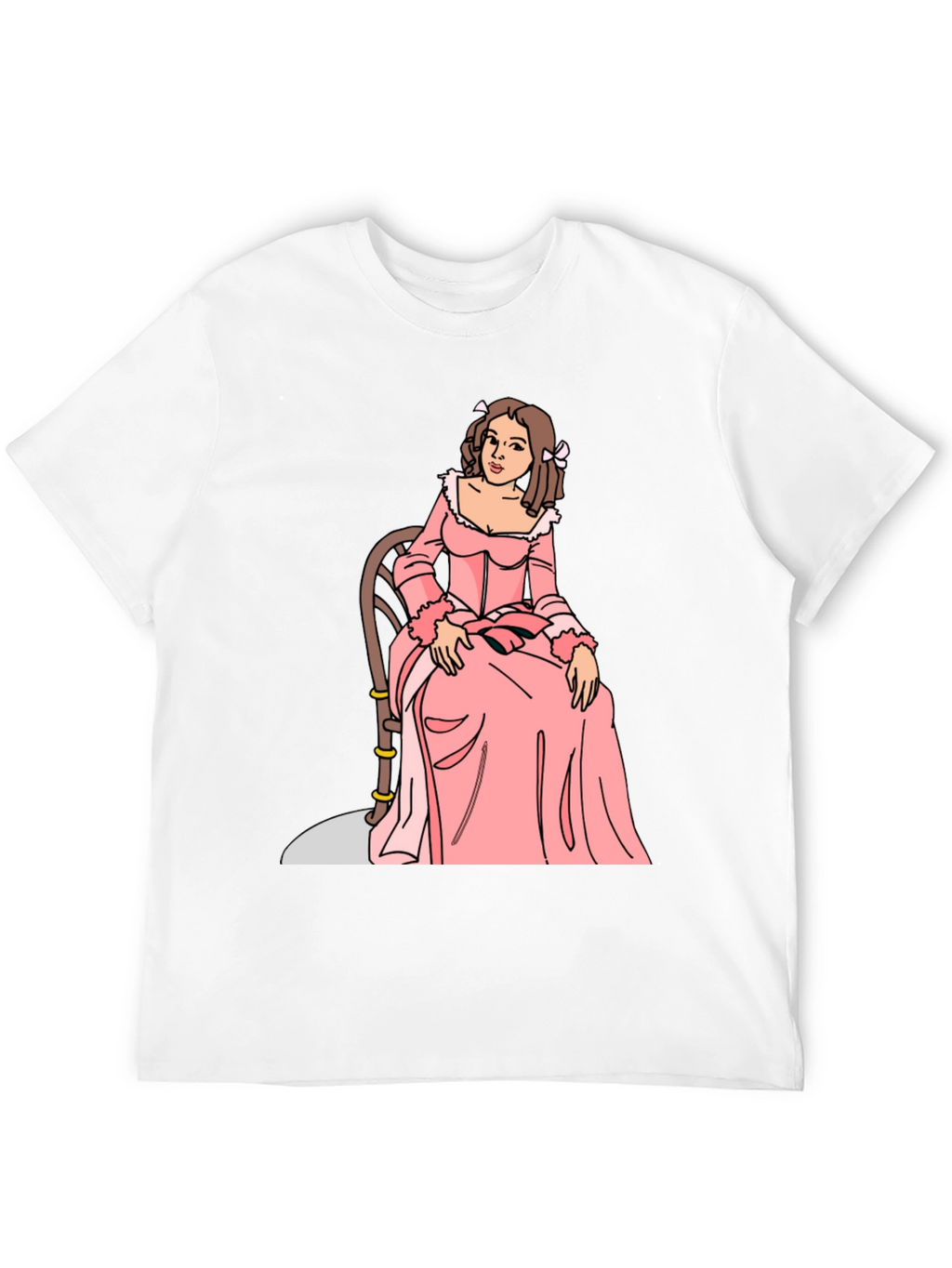 Cartoon Woman Pink Dress Black T-Shirt