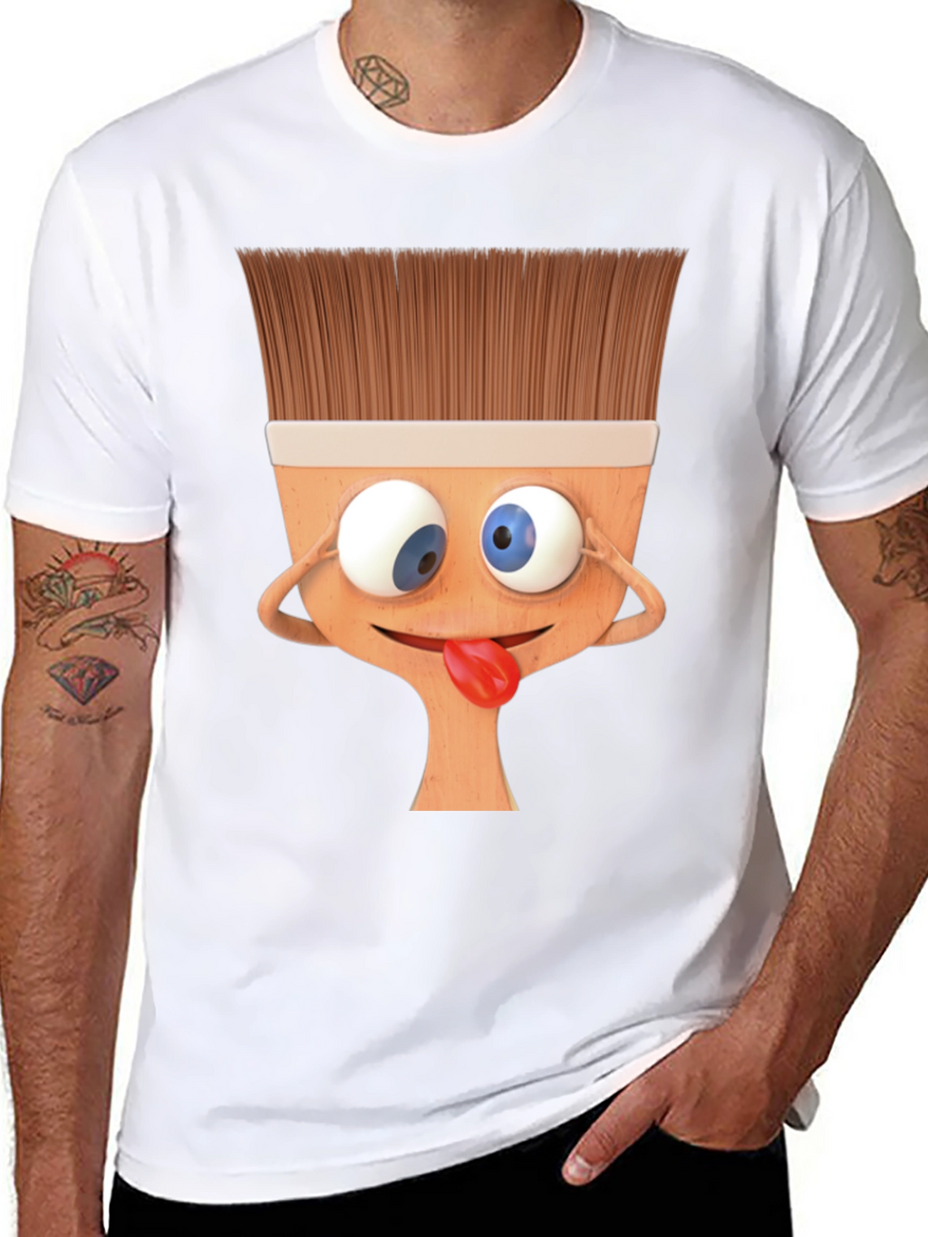 Funny Paintbrush Cartoon Black T-Shirt