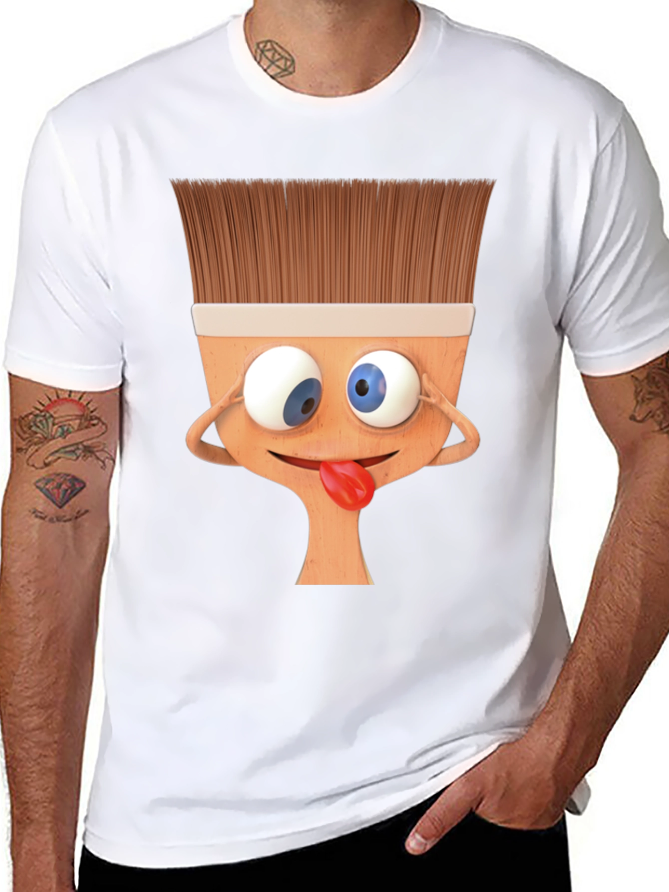 Funny Paintbrush Cartoon Black T-Shirt