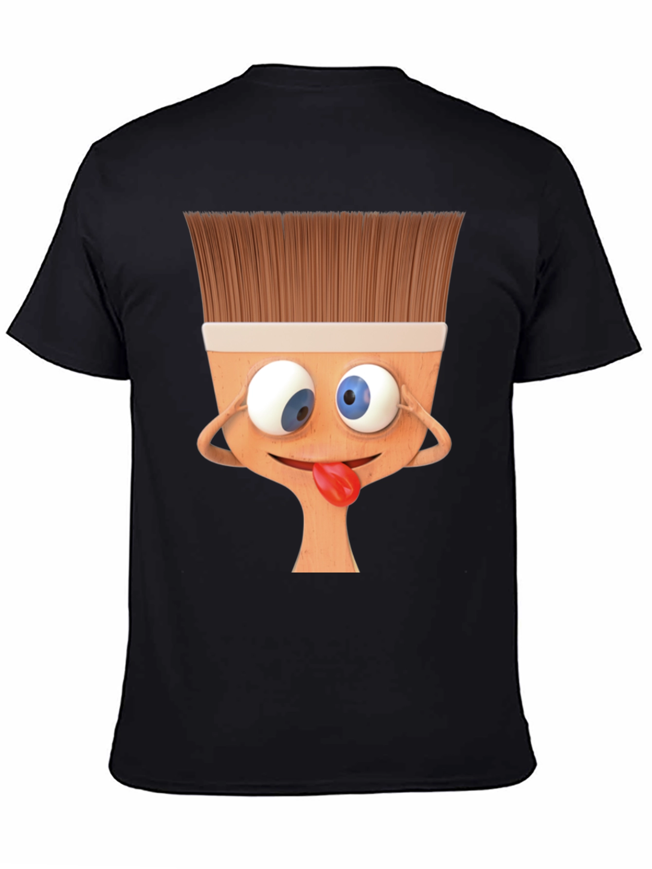 Funny Paintbrush Cartoon Black T-Shirt