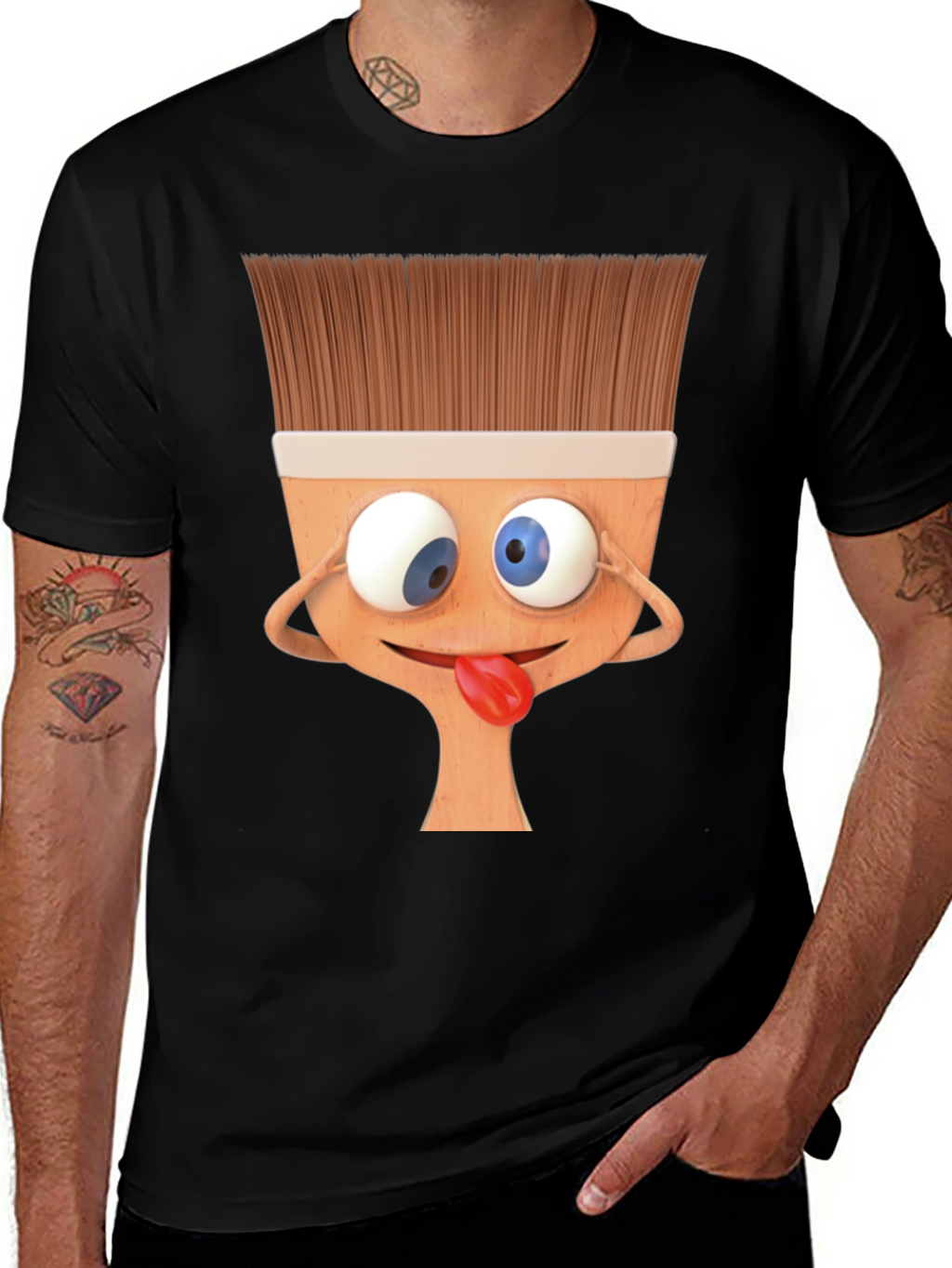 Funny Paintbrush Cartoon Black T-Shirt