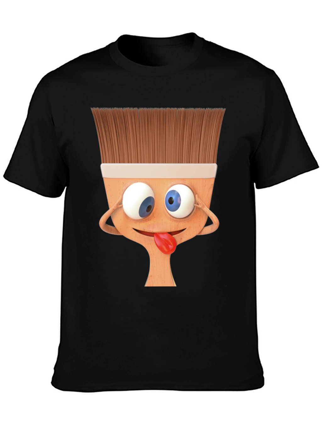 Funny Paintbrush Cartoon Black T-Shirt