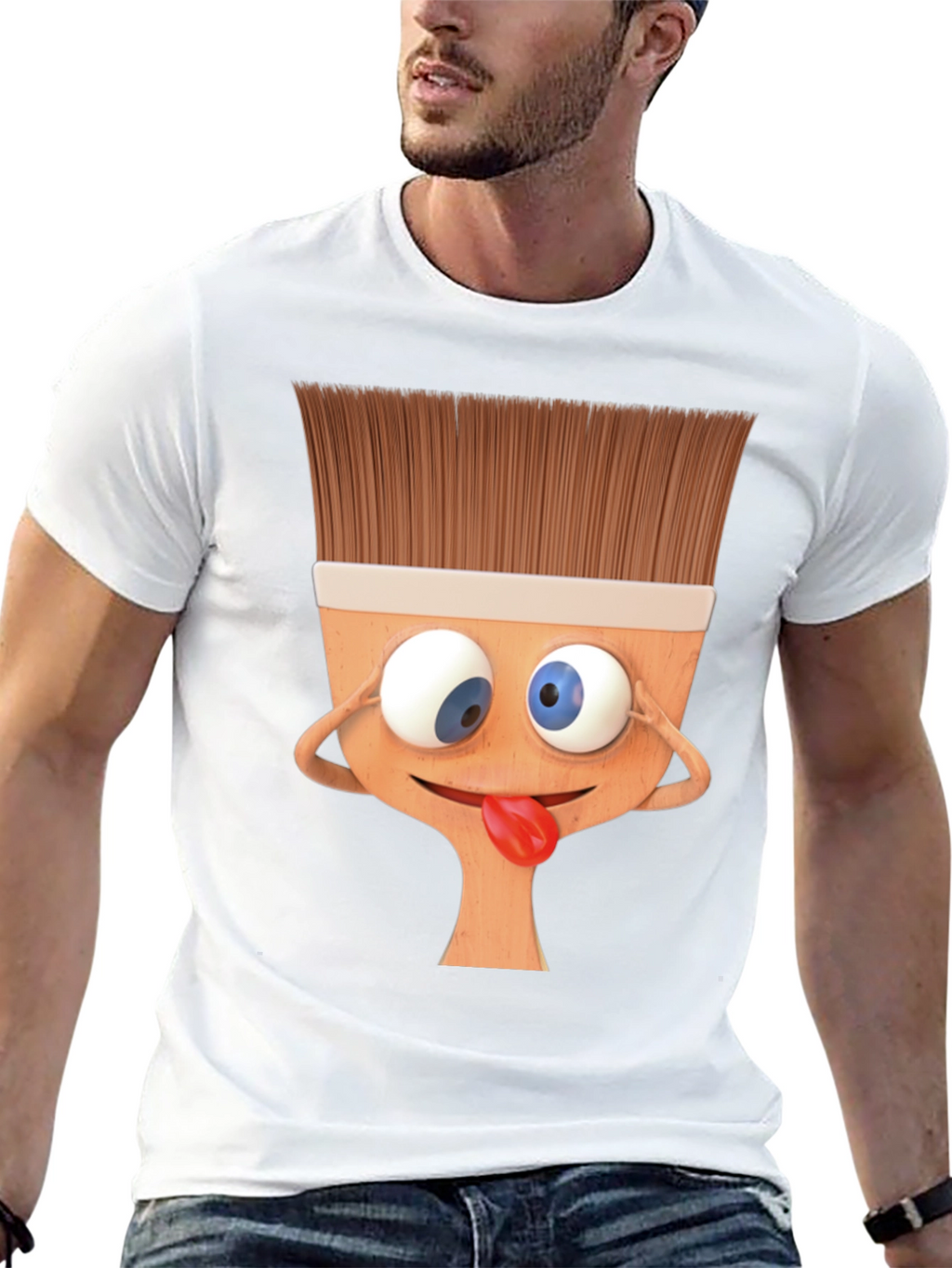 Funny Paintbrush Cartoon Black T-Shirt