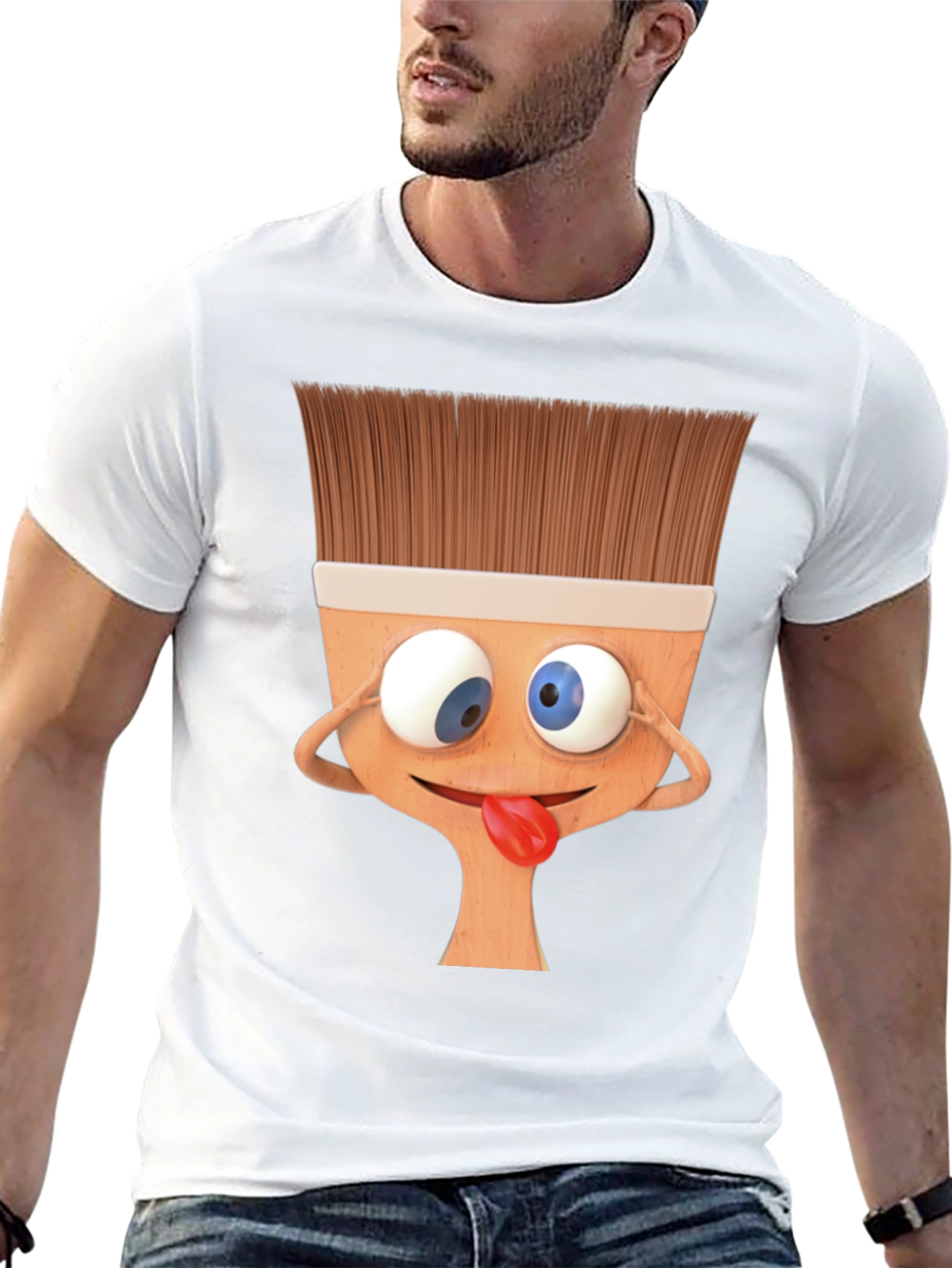 Funny Paintbrush Cartoon Black T-Shirt