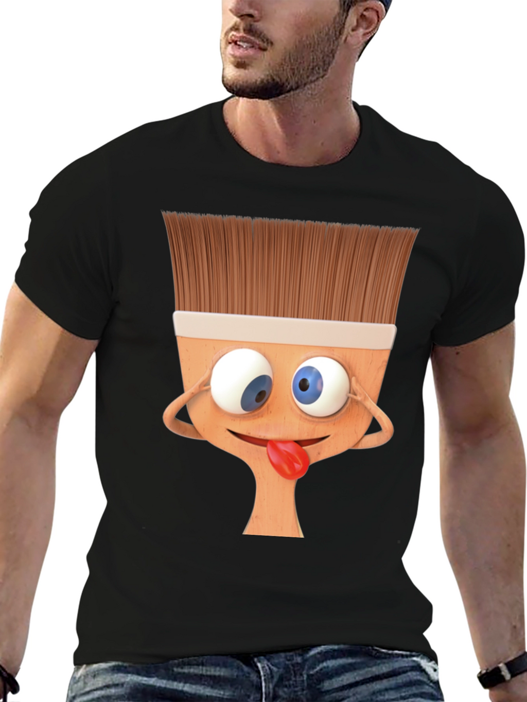 Funny Paintbrush Cartoon Black T-Shirt