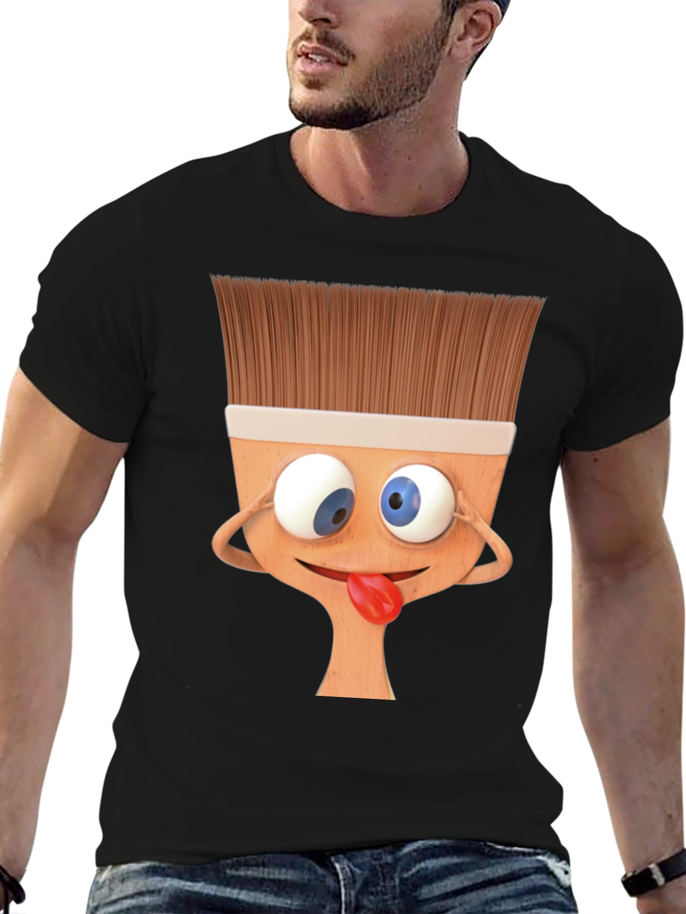 Funny Paintbrush Cartoon Black T-Shirt