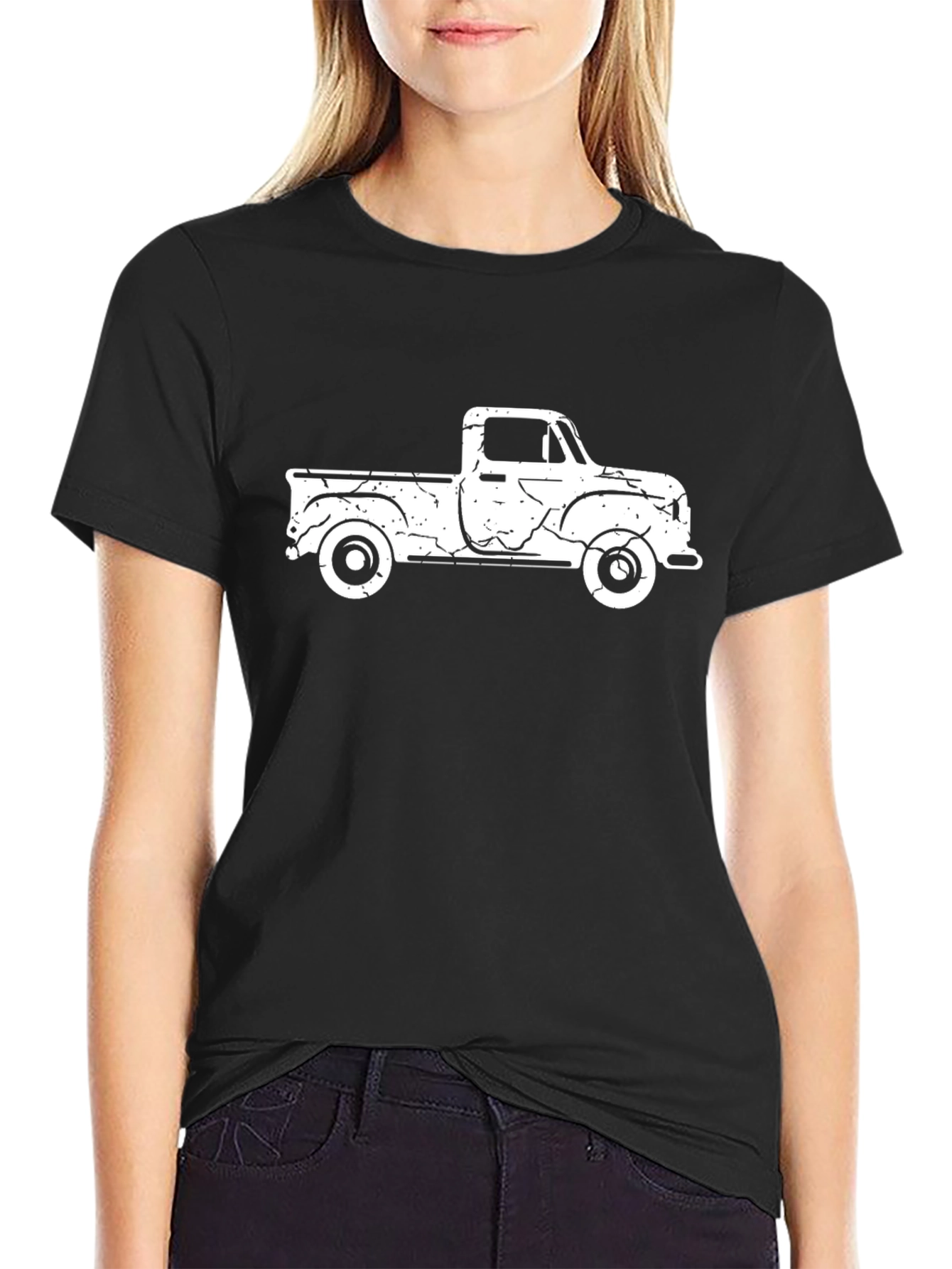 Vintage Truck Graphic Tee - Classic Black Cotton T-Shirt