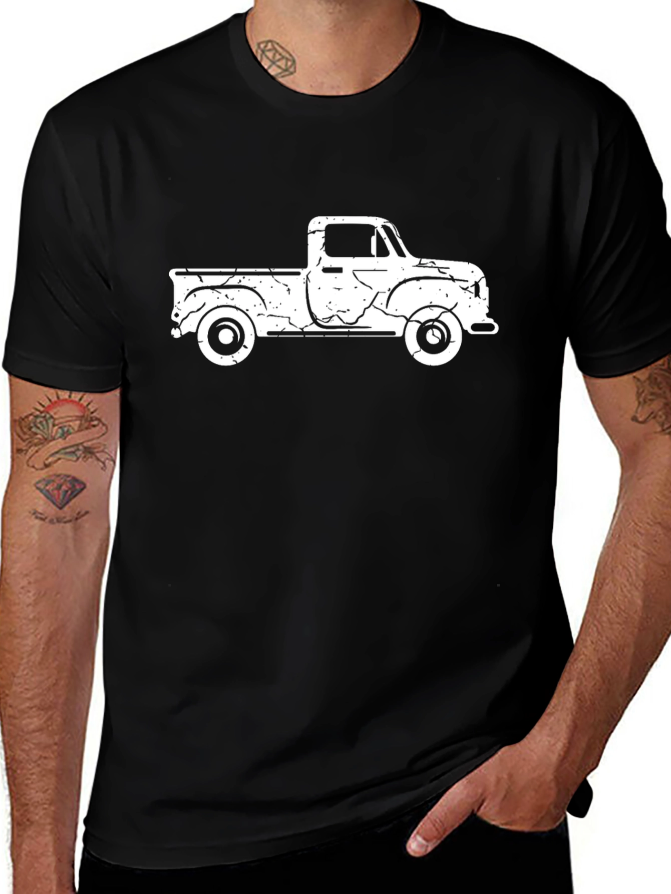 Vintage Truck Graphic Tee - Classic Black Cotton T-Shirt