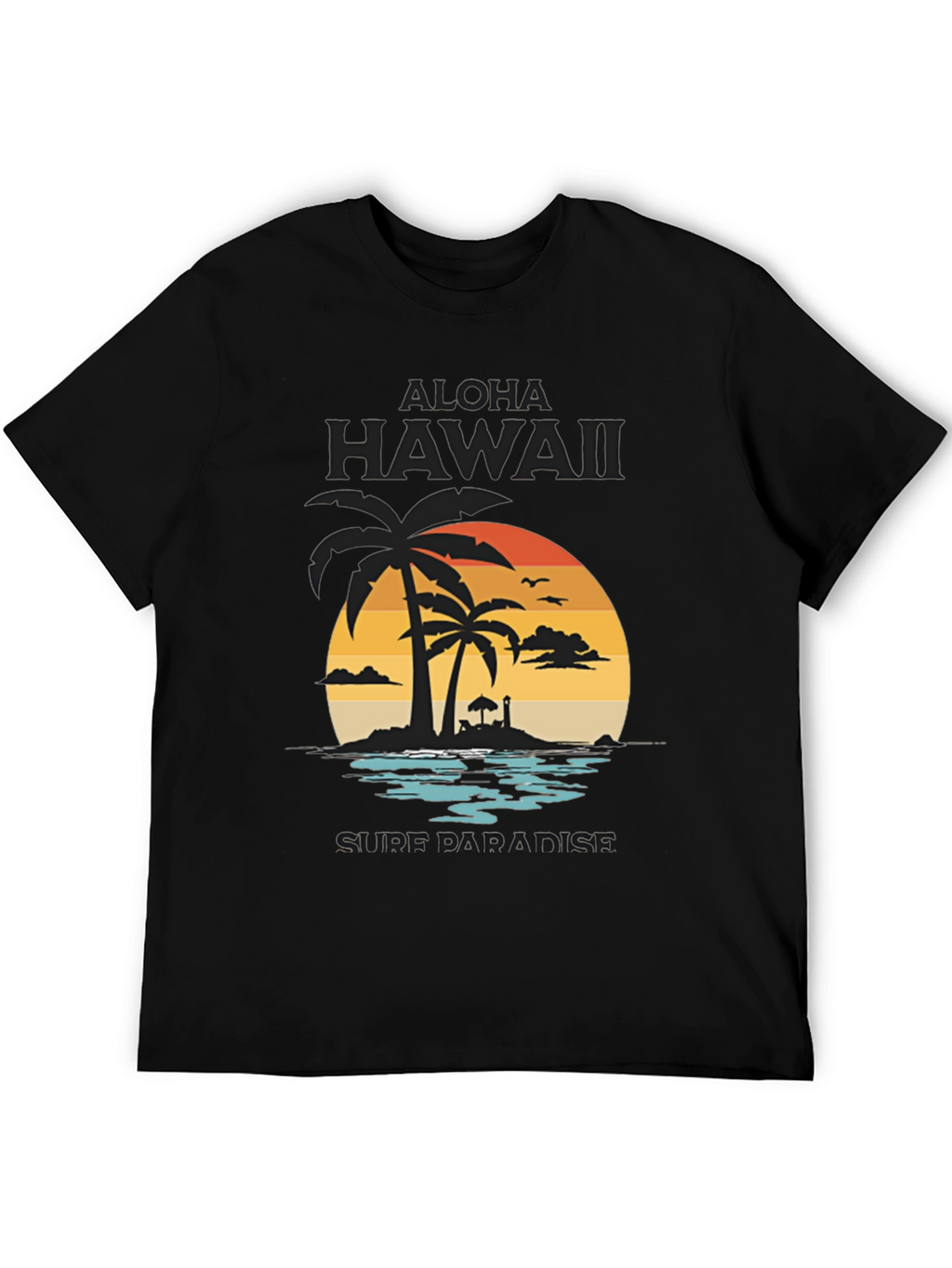 Aloha Hawaii Surf Paradise Black Graphic Tee
