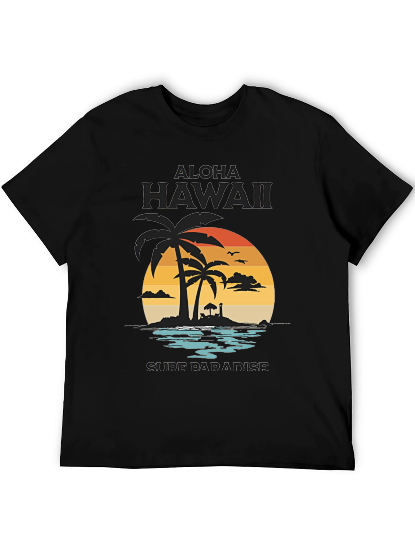 Aloha Hawaii Surf Paradise Black Graphic Tee