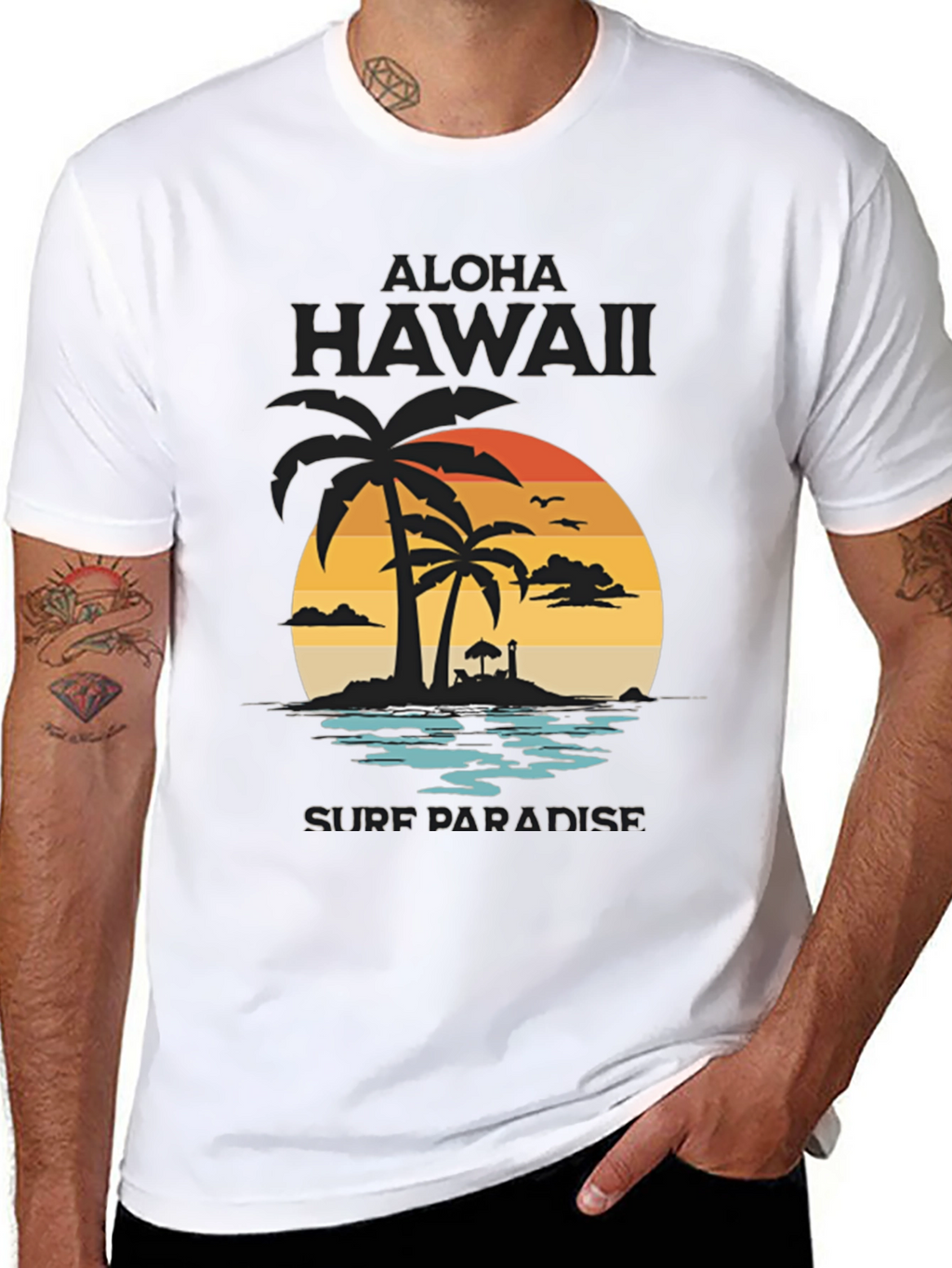 Aloha Hawaii Surf Paradise Black Graphic Tee
