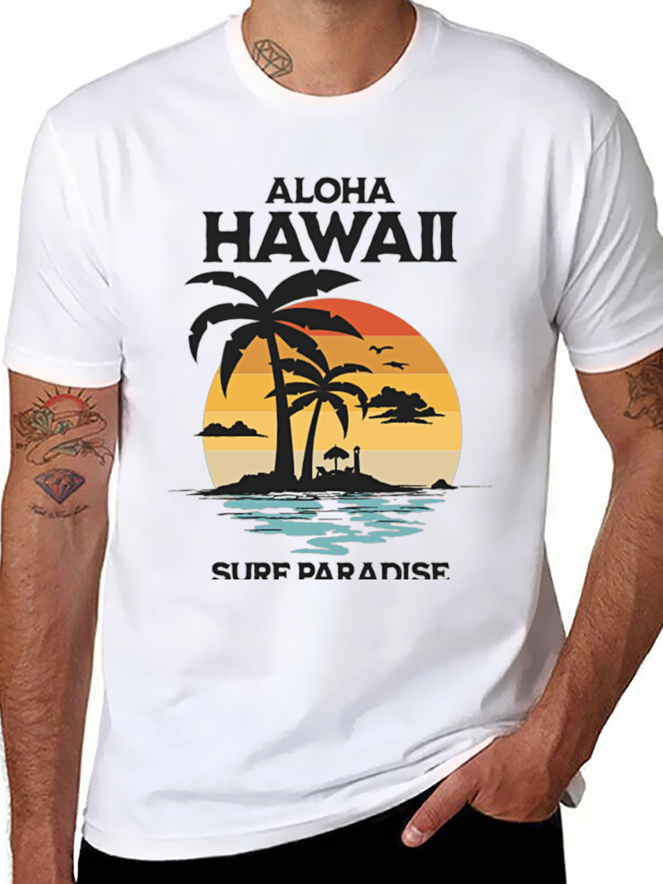 Aloha Hawaii Surf Paradise Black Graphic Tee