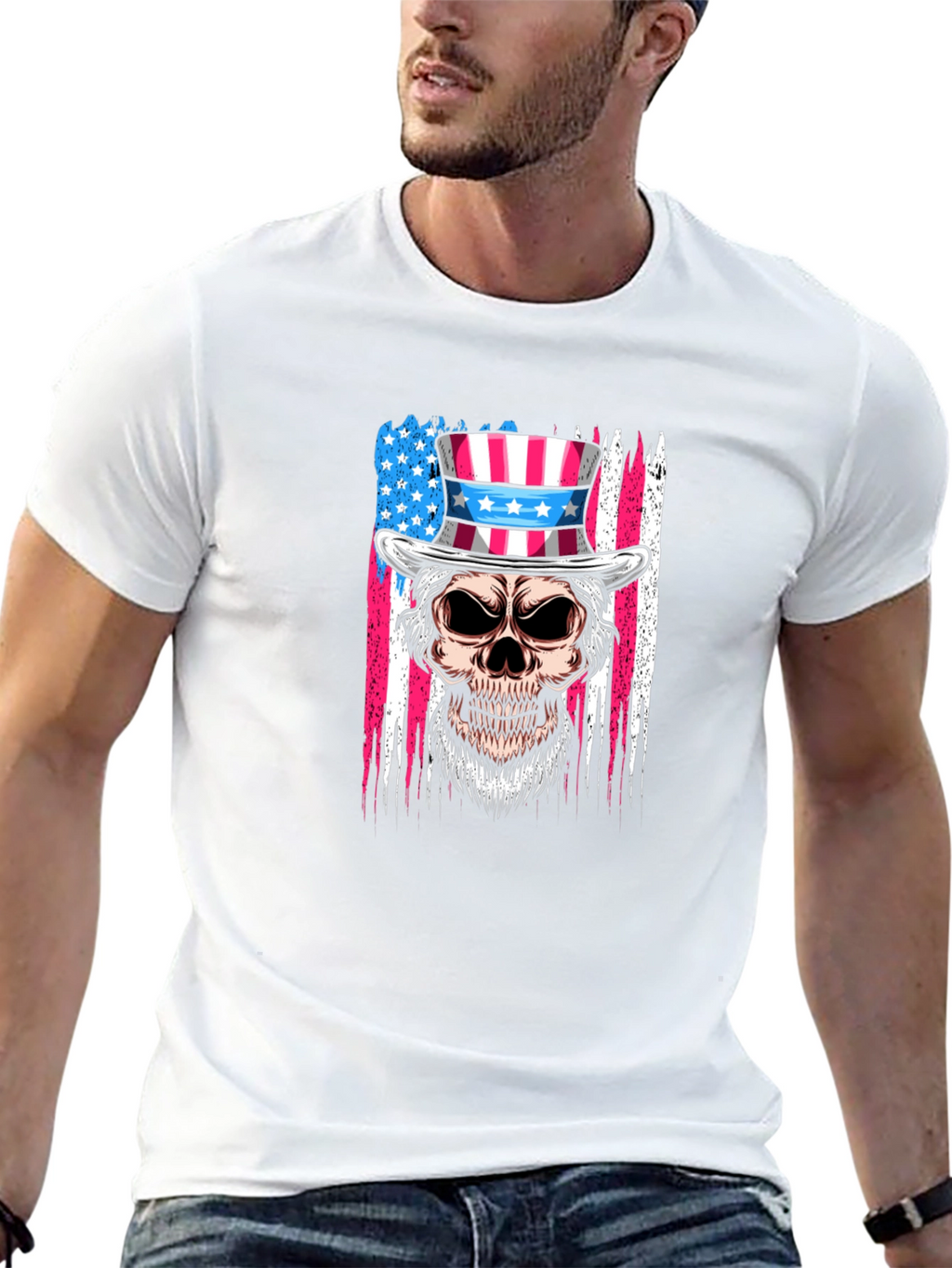 Patriotic Skull T-Shirt - USA Flag Design