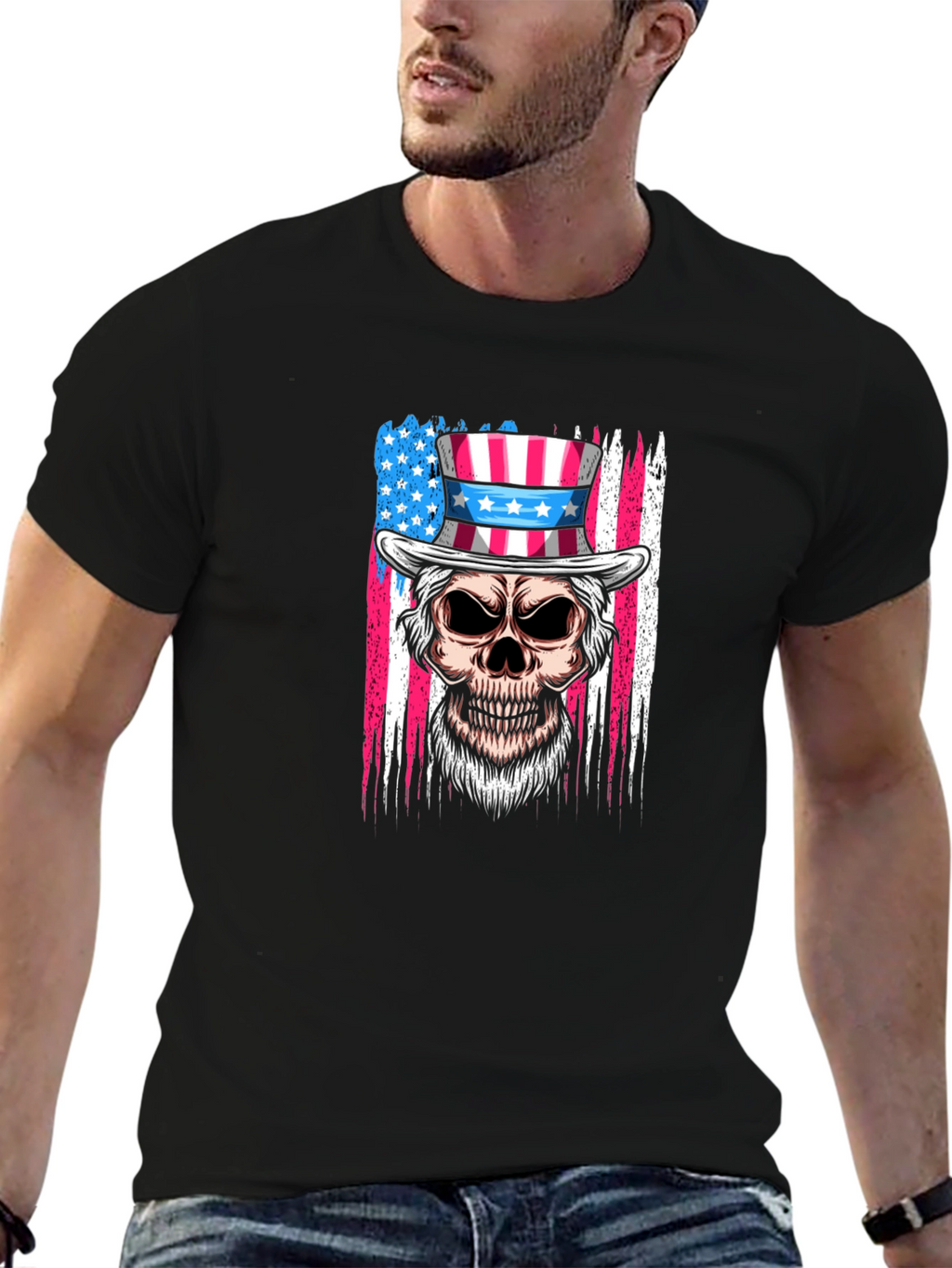 Patriotic Skull T-Shirt - USA Flag Design