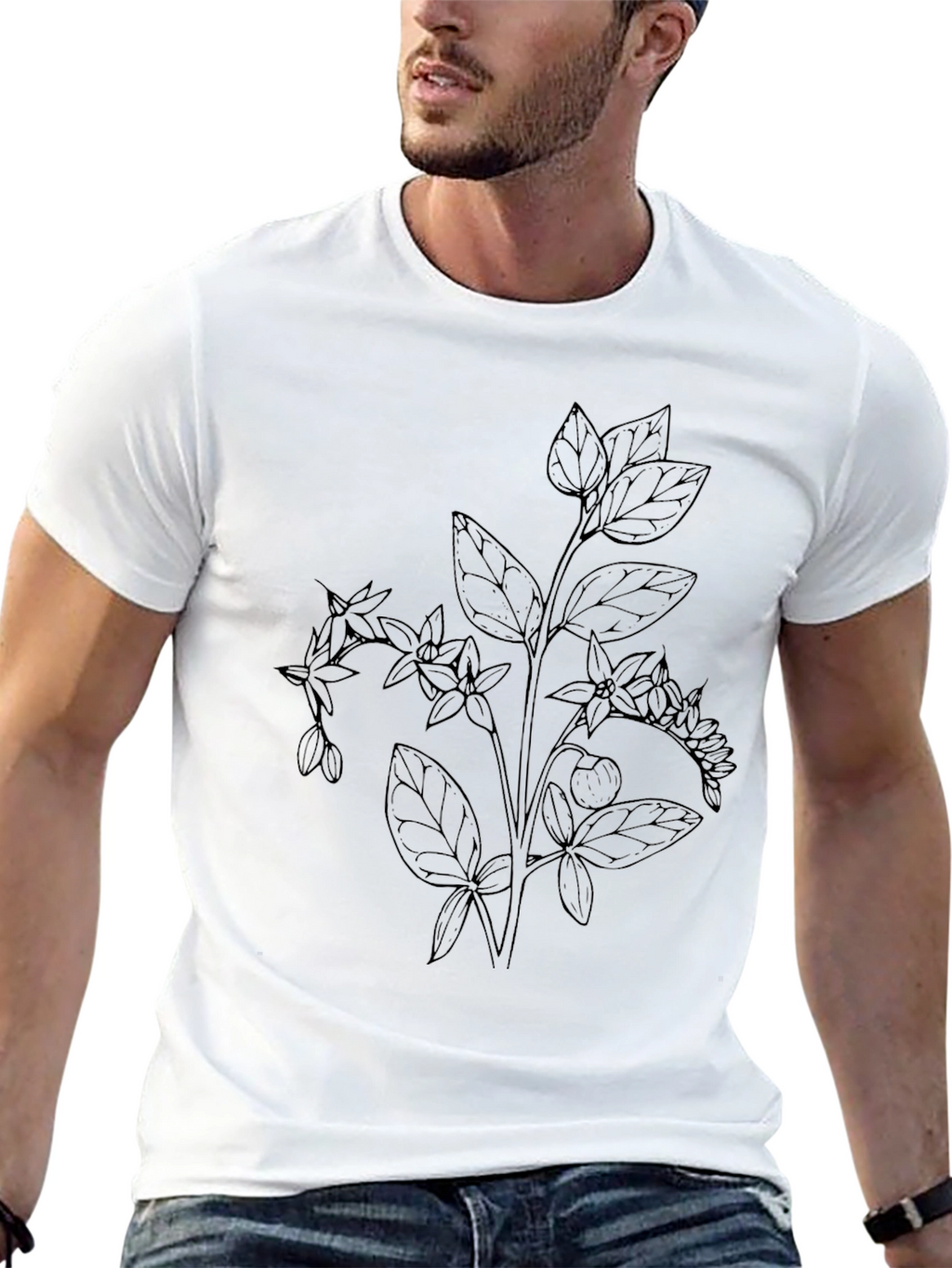 Botanical Line Art Black T-Shirt