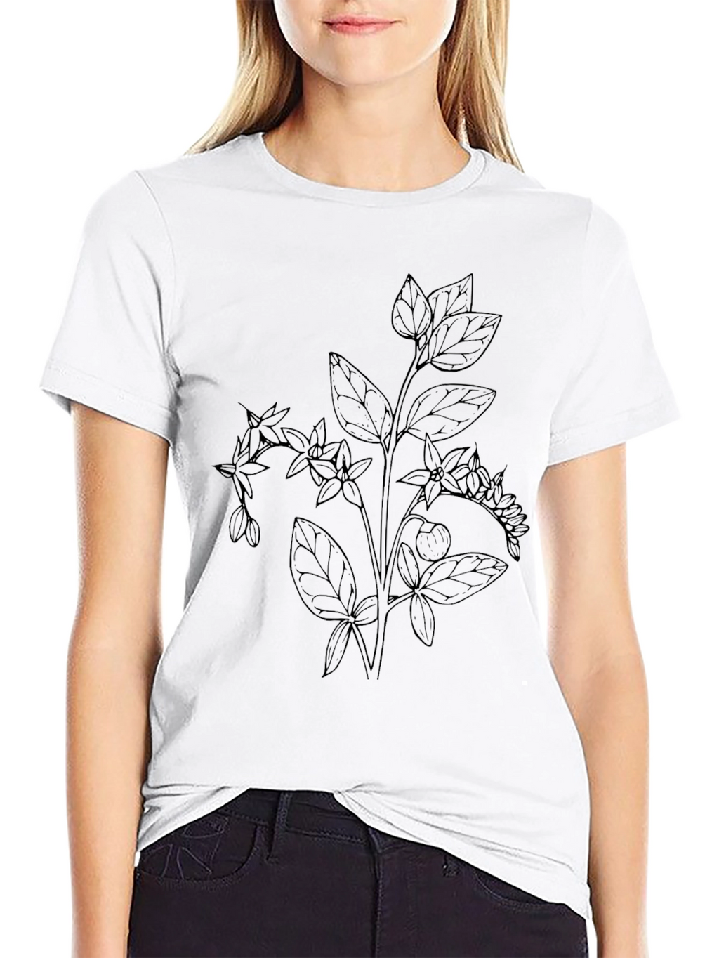 Botanical Line Art Black T-Shirt