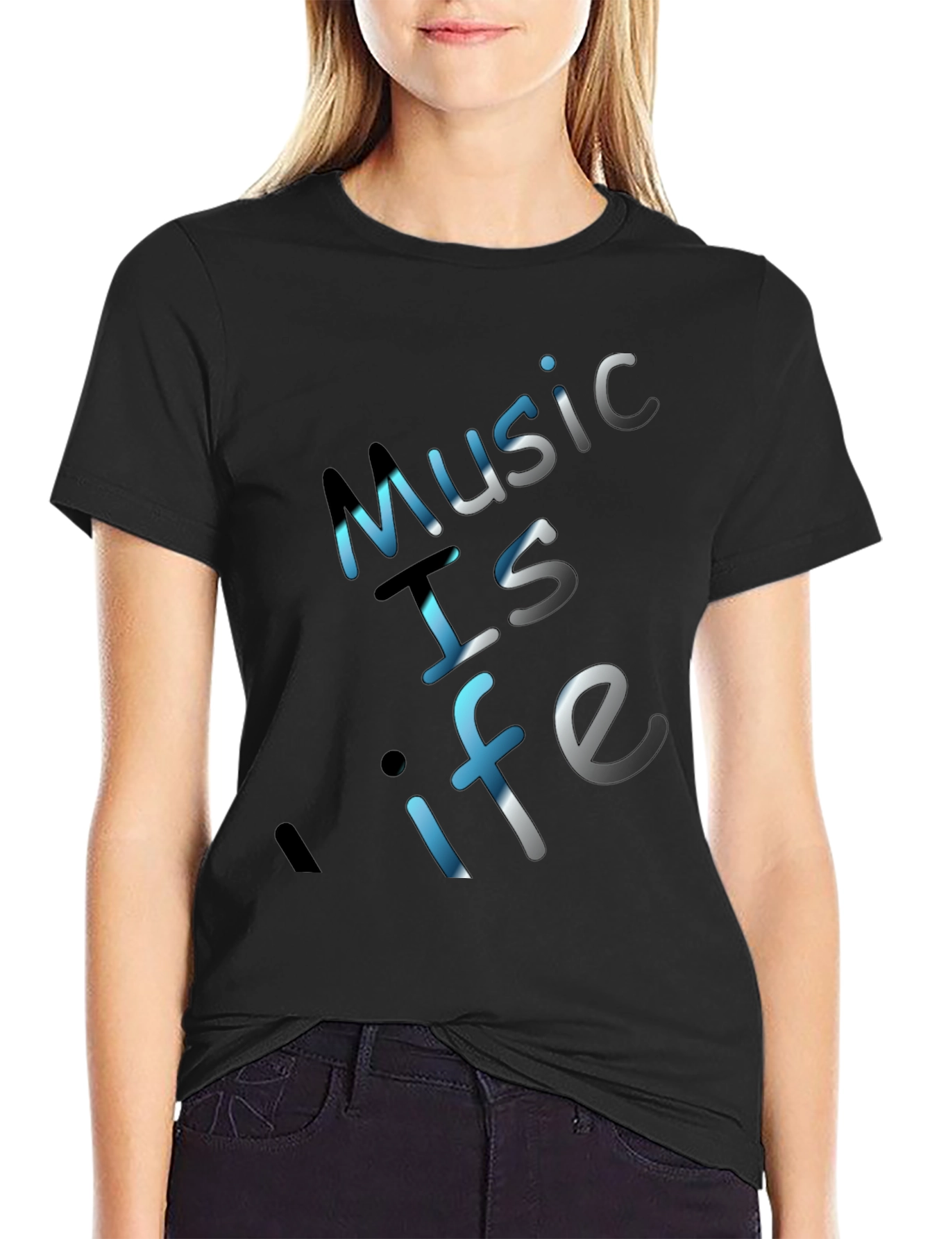 Music is Life Graphic Tee - Black Crew Neck