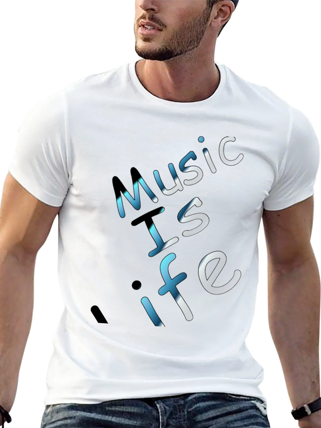 Music is Life Graphic Tee - Black Crew Neck