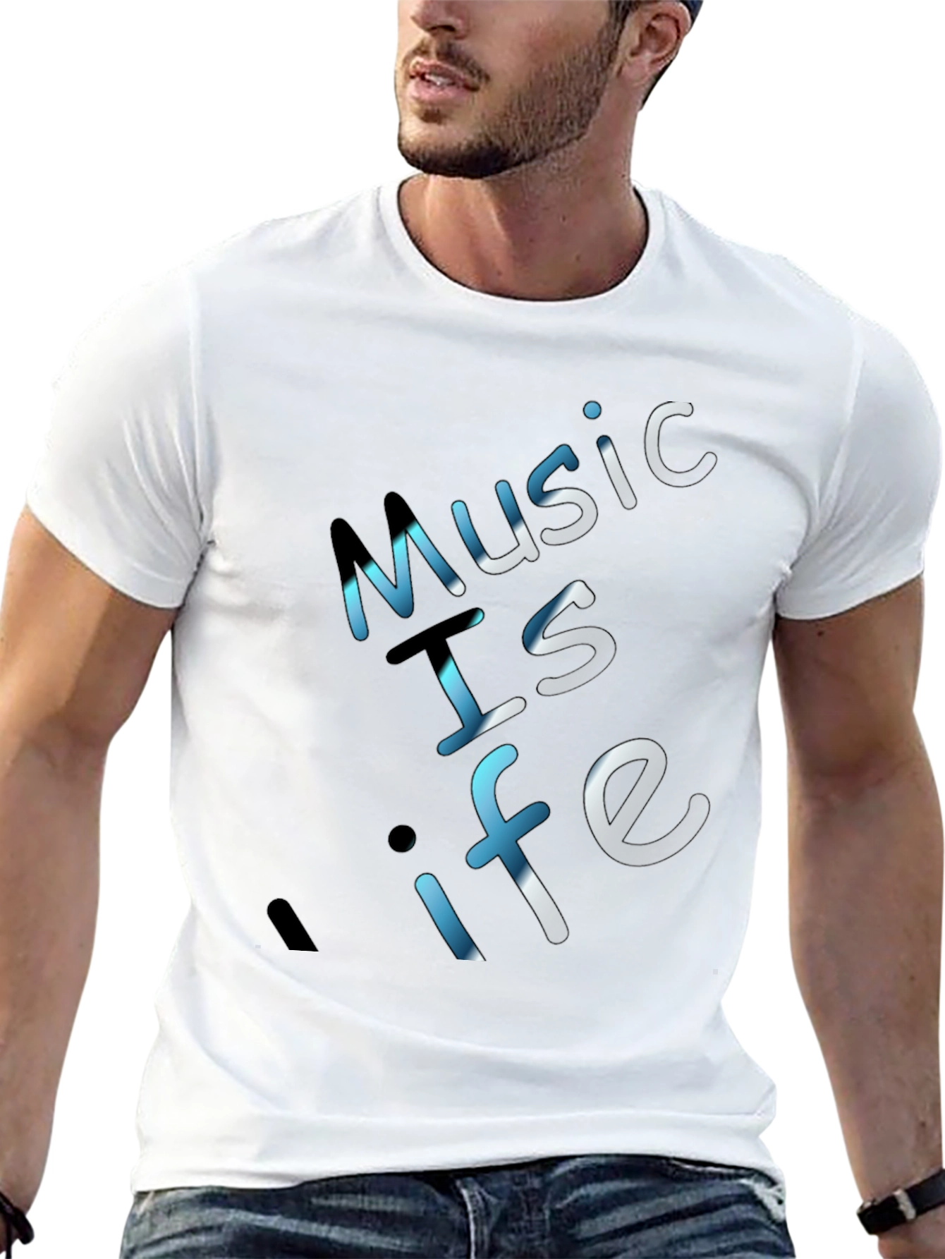 Music is Life Graphic Tee - Black Crew Neck
