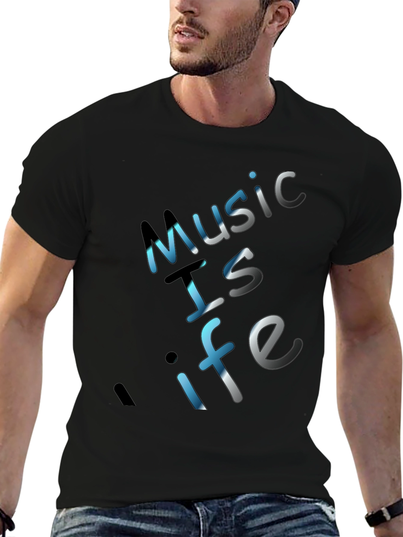 Music is Life Graphic Tee - Black Crew Neck