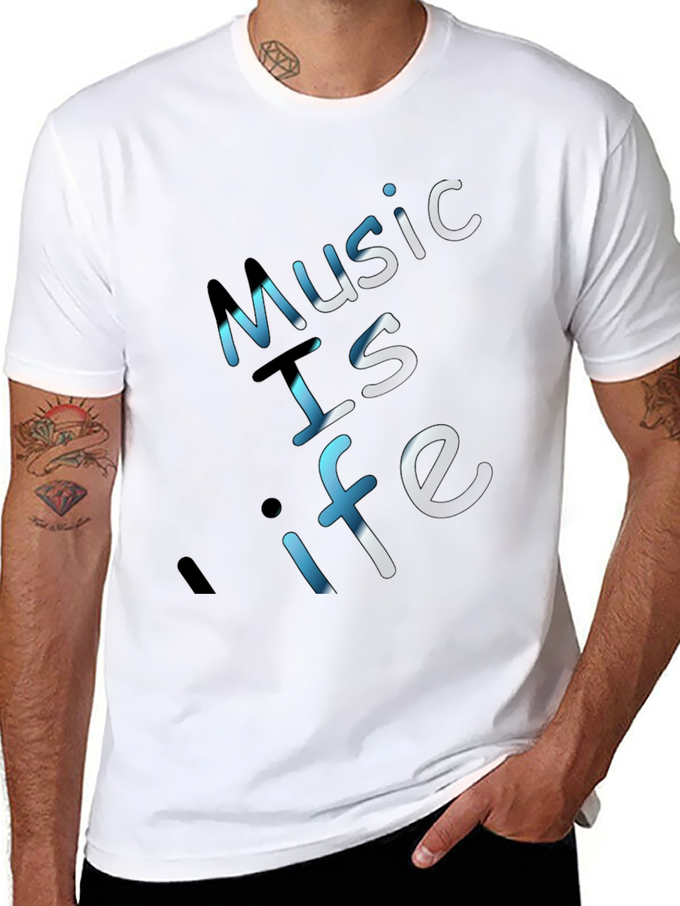 Music is Life Graphic Tee - Black Crew Neck