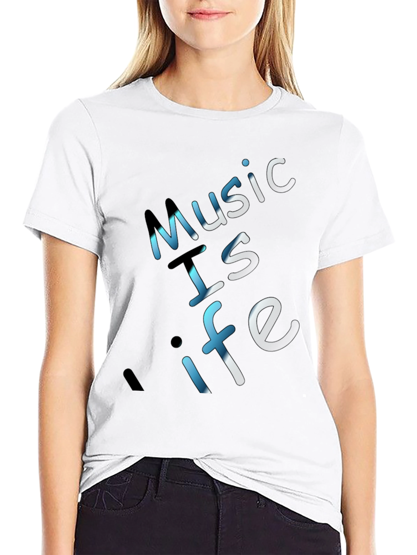 Music is Life Graphic Tee - Black Crew Neck
