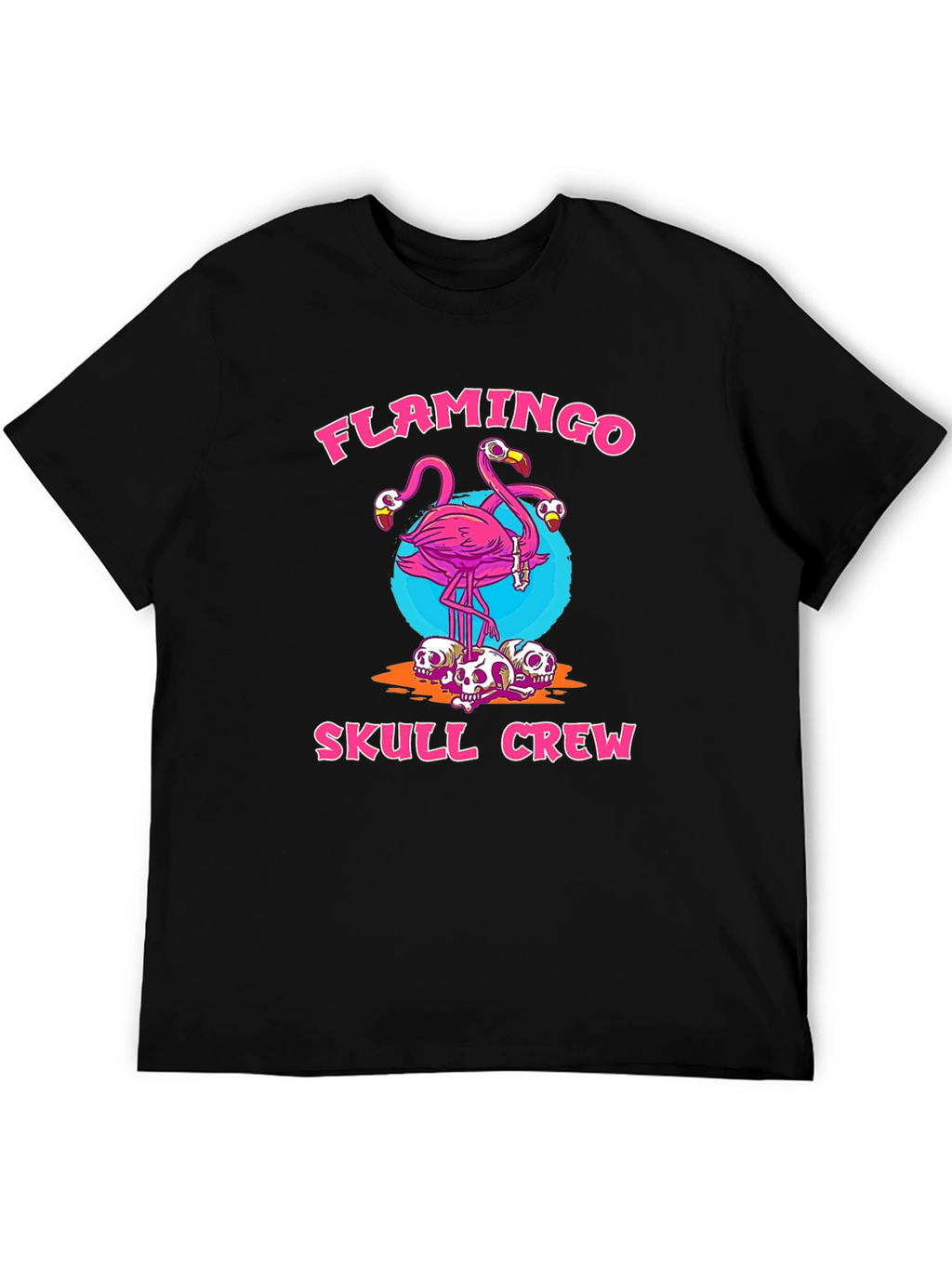 Flamingo Skull Crew Graphic Tee - Trendy & Unique