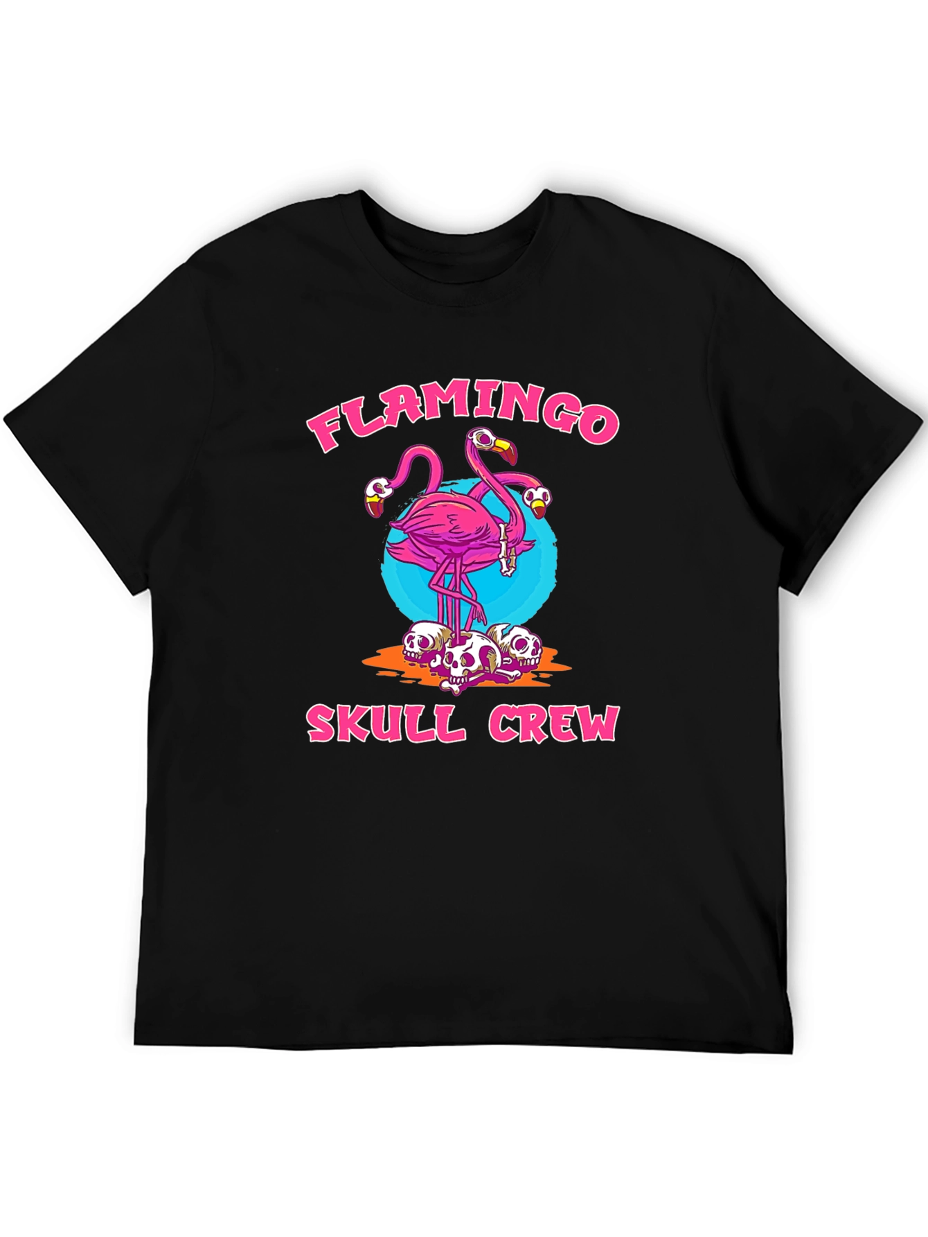 Flamingo Skull Crew Graphic Tee - Trendy & Unique