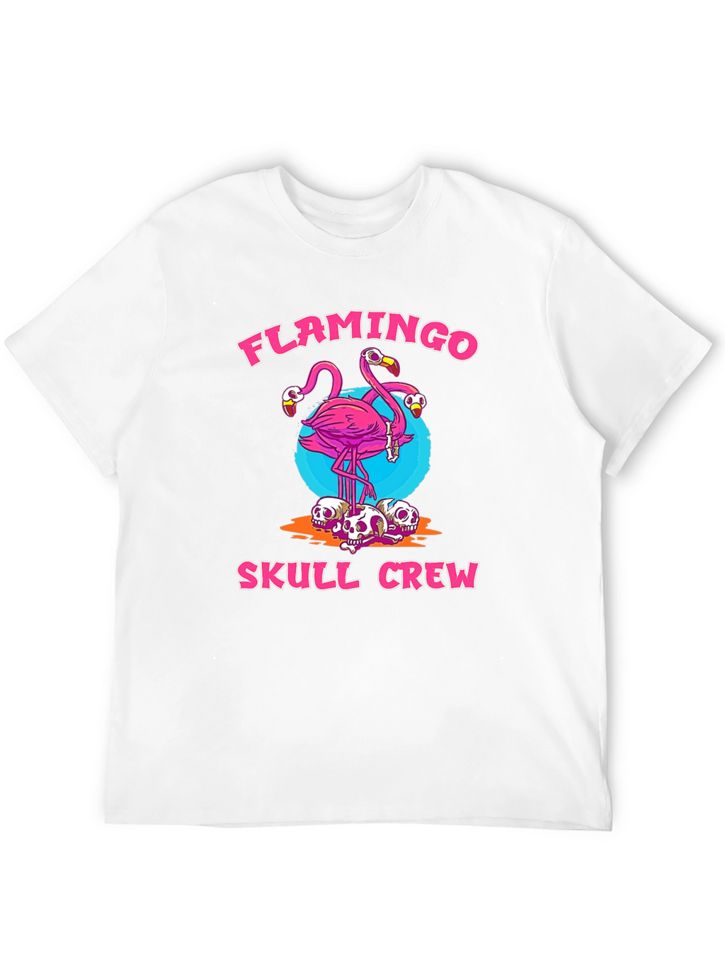 Flamingo Skull Crew Graphic Tee - Trendy & Unique