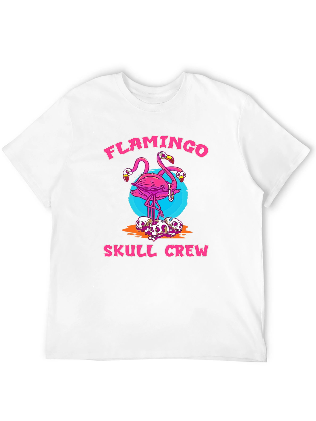 Flamingo Skull Crew Graphic Tee - Trendy & Unique
