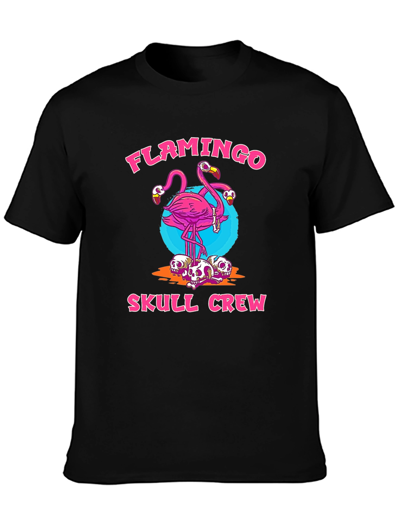 Flamingo Skull Crew Graphic Tee - Trendy & Unique