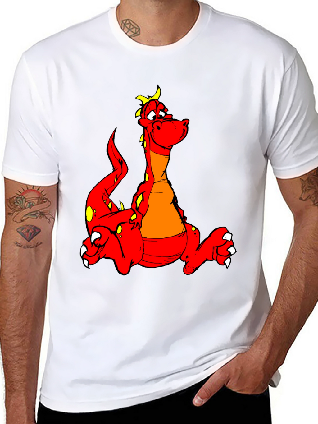 Cartoon Dragon Graphic Tee - Black T-Shirt