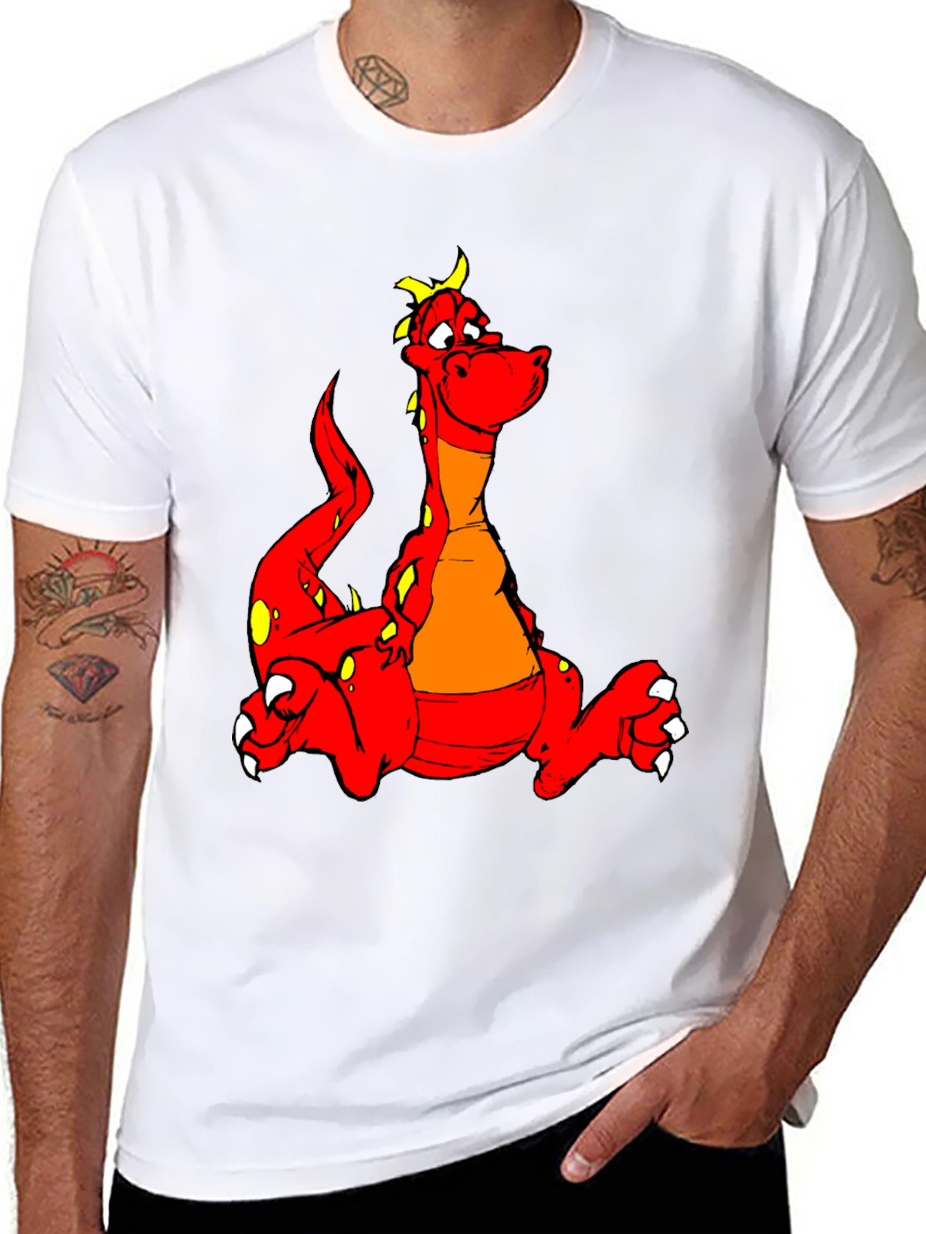 Cartoon Dragon Graphic Tee - Black T-Shirt
