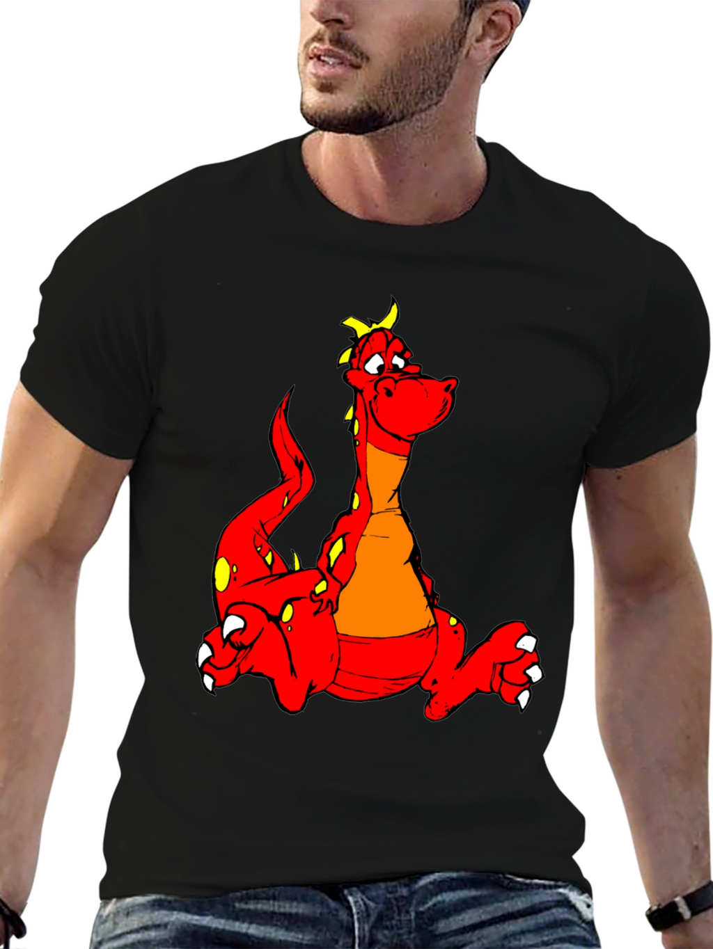 Cartoon Dragon Graphic Tee - Black T-Shirt