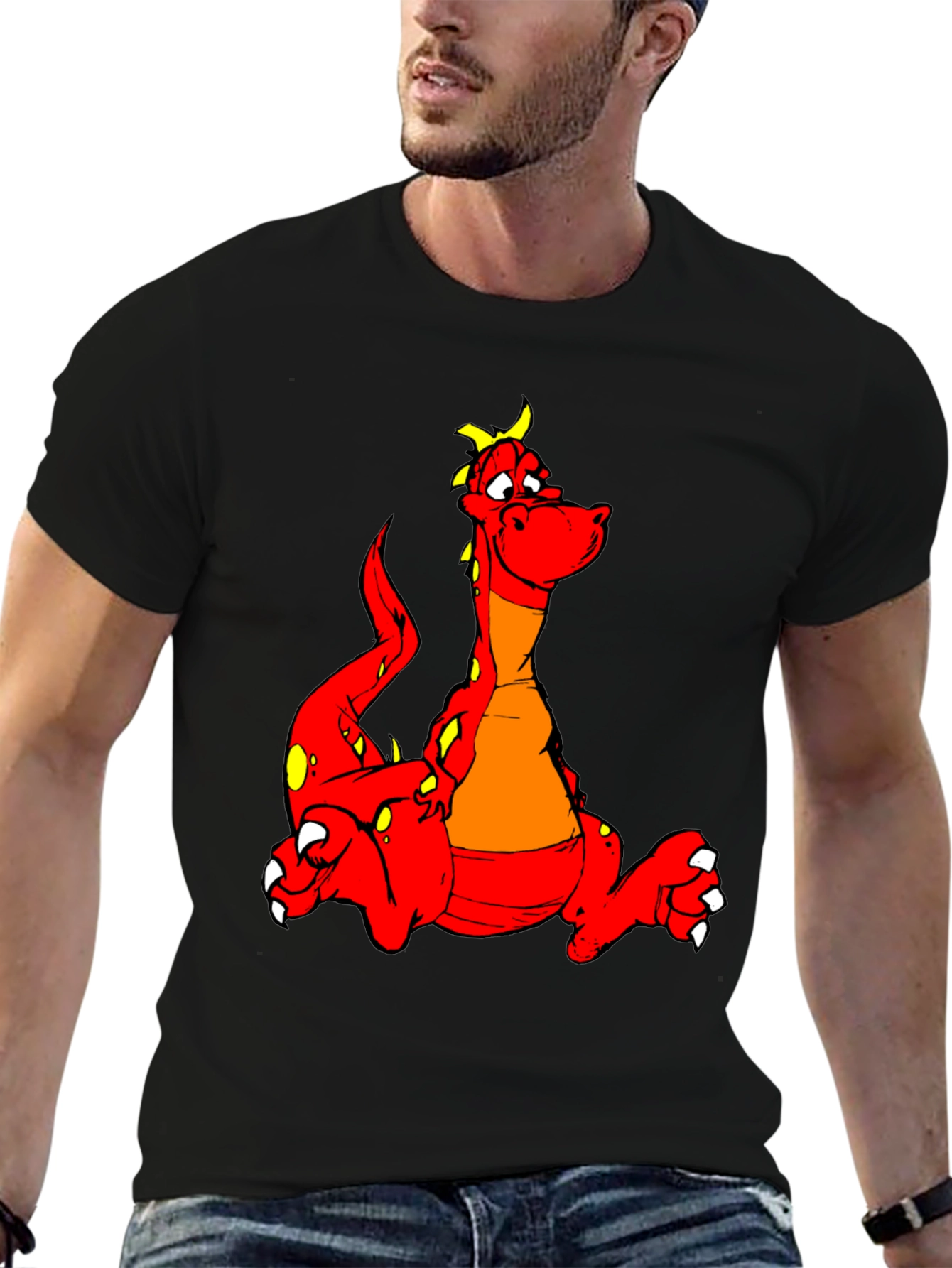 Cartoon Dragon Graphic Tee - Black T-Shirt