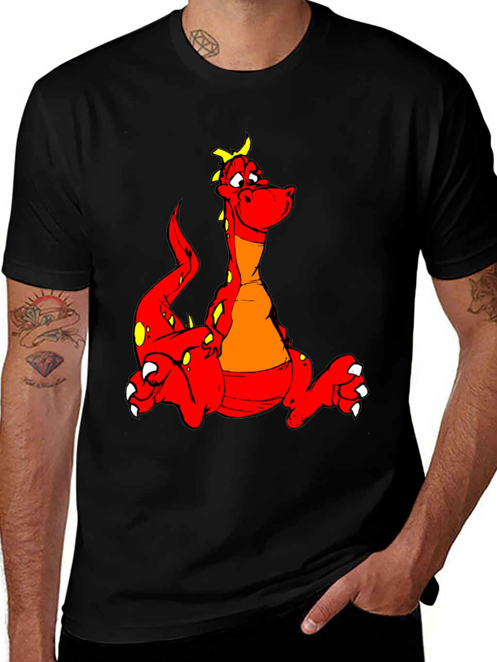 Cartoon Dragon Graphic Tee - Black T-Shirt