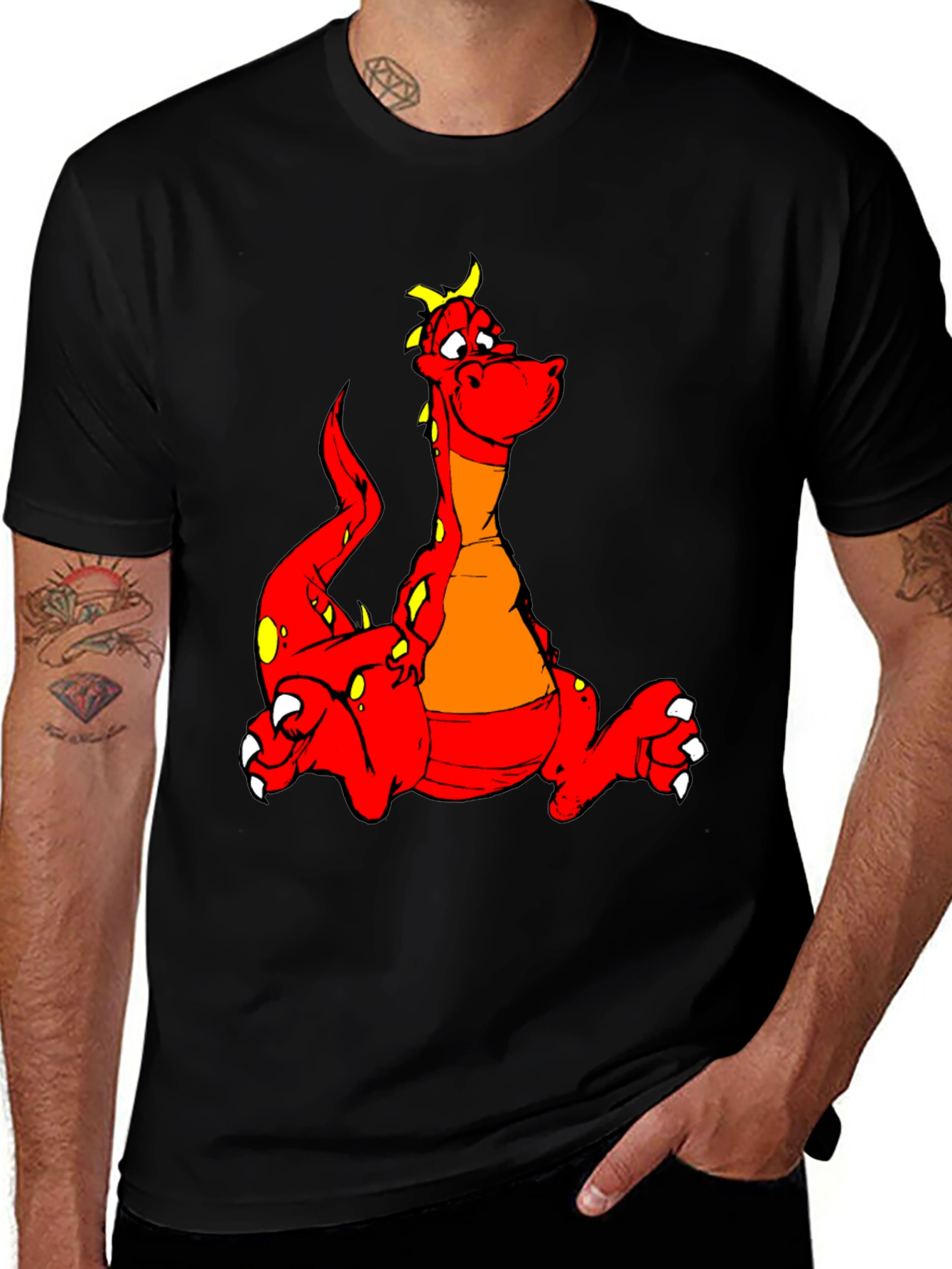 Cartoon Dragon Graphic Tee - Black T-Shirt