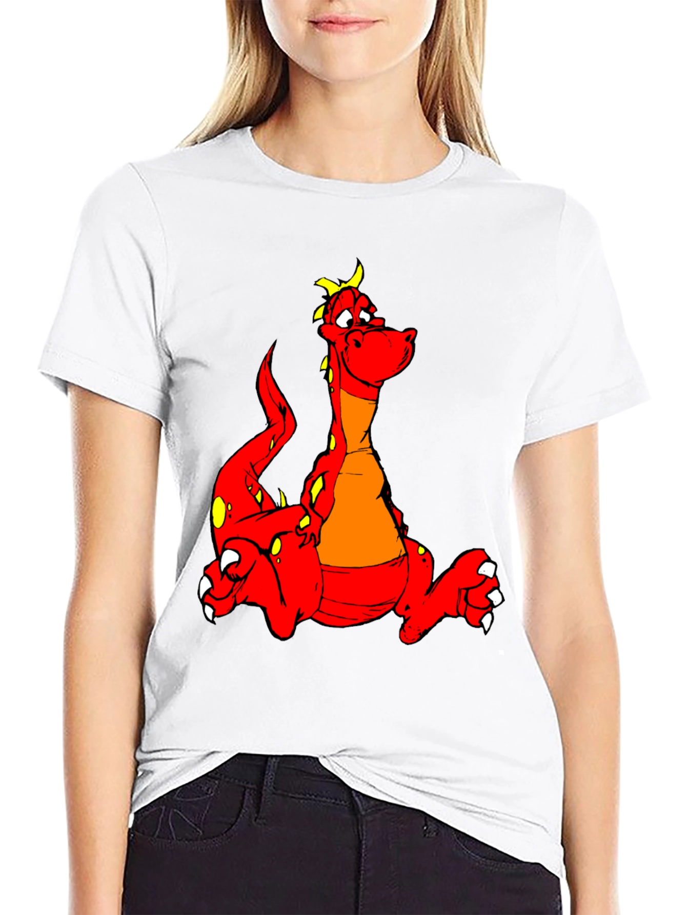 Cartoon Dragon Graphic Tee - Black T-Shirt
