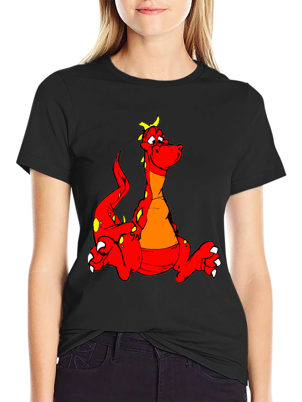 Cartoon Dragon Graphic Tee - Black T-Shirt