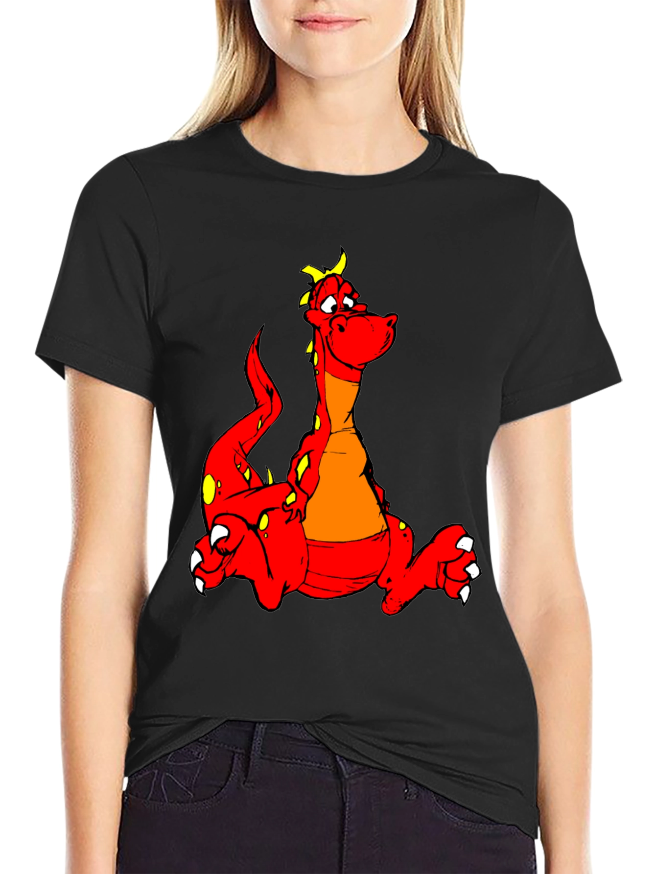 Cartoon Dragon Graphic Tee - Black T-Shirt