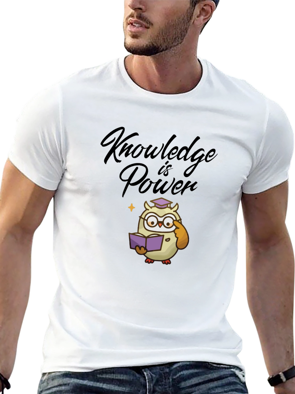 Knowledge is Power Owl Graphic Tee - Black